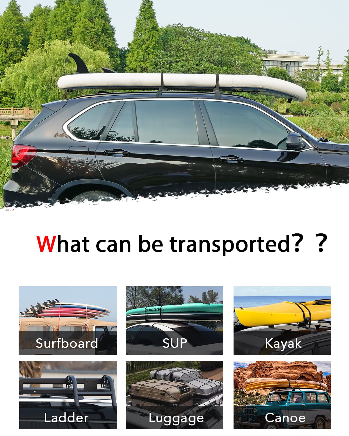 Universal Soft Roof Rack Pads with Single Wrap-Rax Straps & Storage Bag – 28
