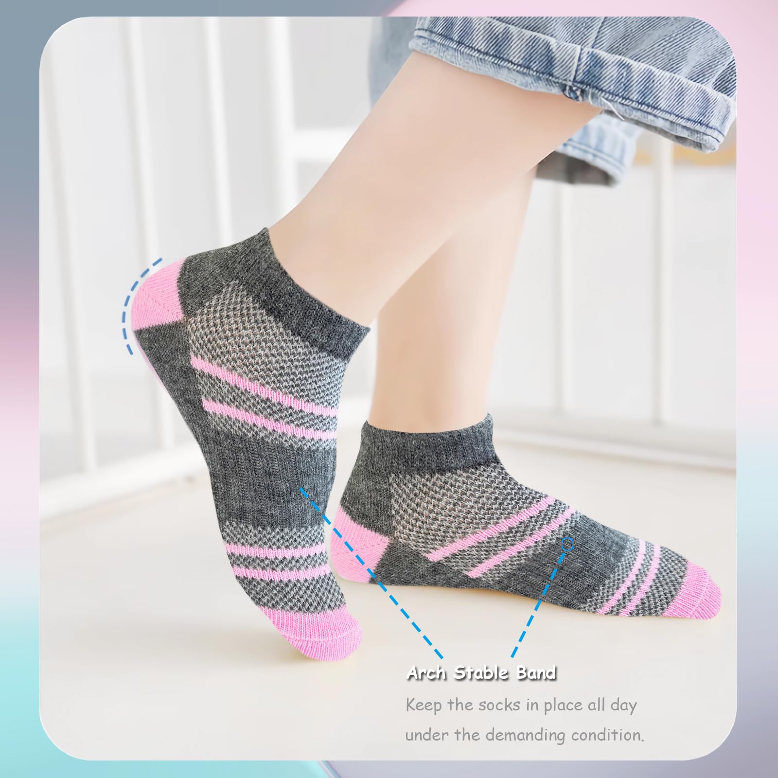 Bemeol 12 Pairs Girls Low Cut Ankle Socks - Soft Cotton Athletic Socks for Kids - Perfect for School, Sports & Everyday Wear