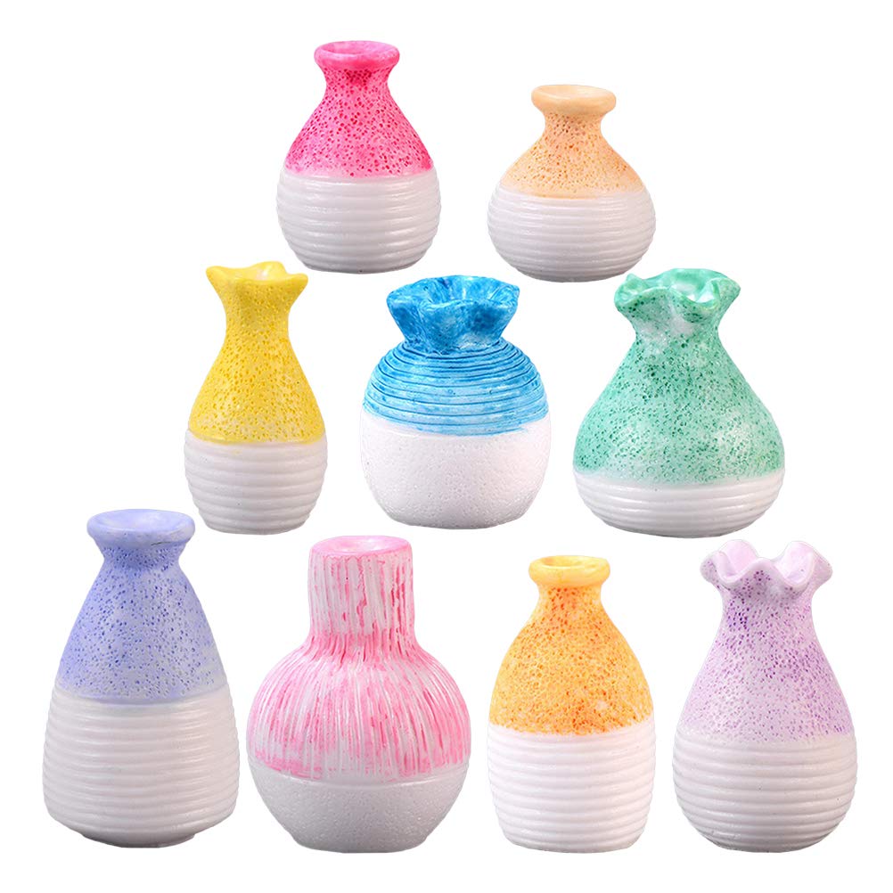 Amosfun 9-Piece Miniature Vase Set - Small Resin Vases for Home Decor, Fairy Garden, Terrarium & Micro Landscape - Perfect for Hawaiian Summer Party, Wedding Centerpieces & DIY Crafts