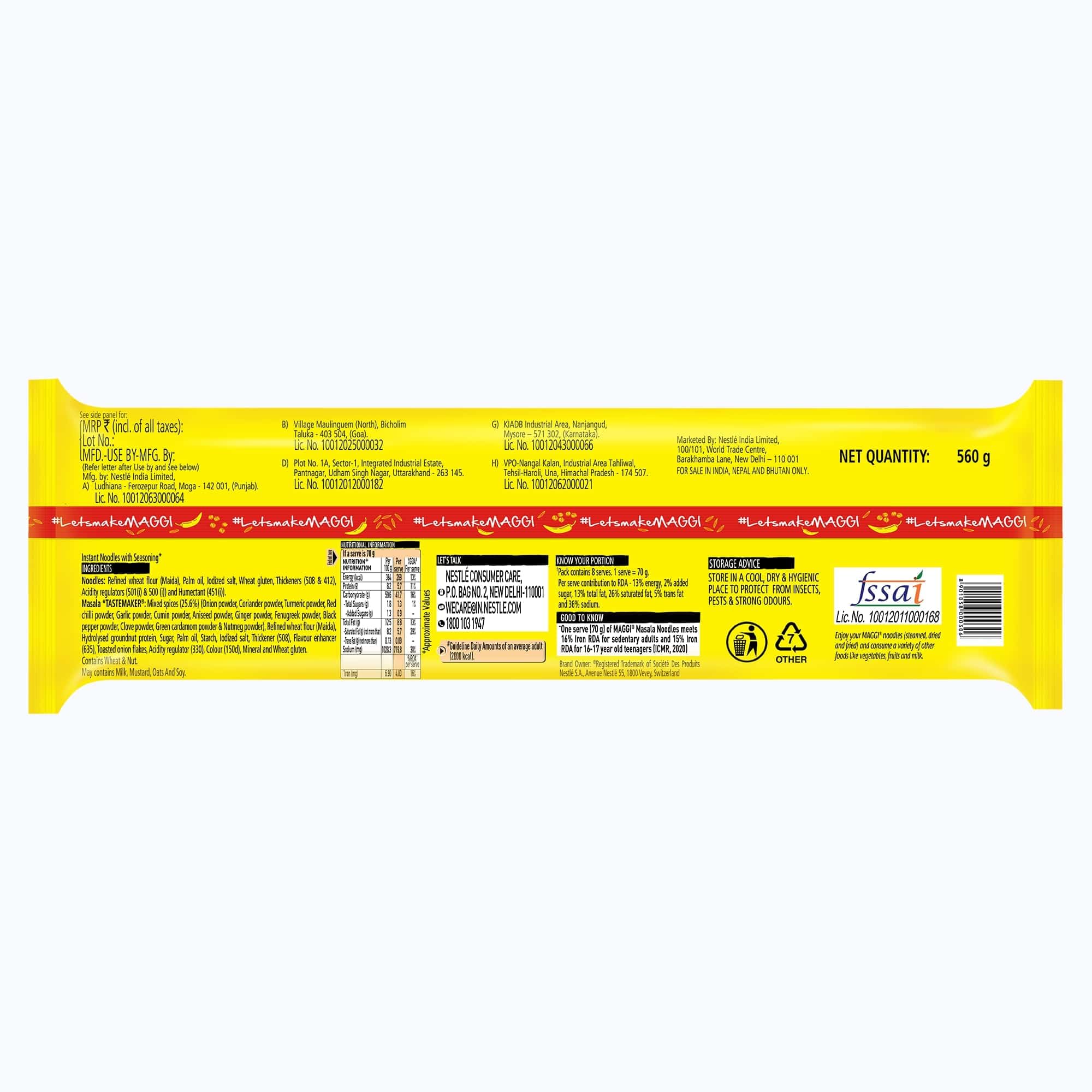 MAGGI 2-Minute Instant Masala Noodles - Iron Enriched, Premium Spices, Classic Flavor (560g) | Quick Meal, Snack, Lunchbox & Emergency Food for Busy Days