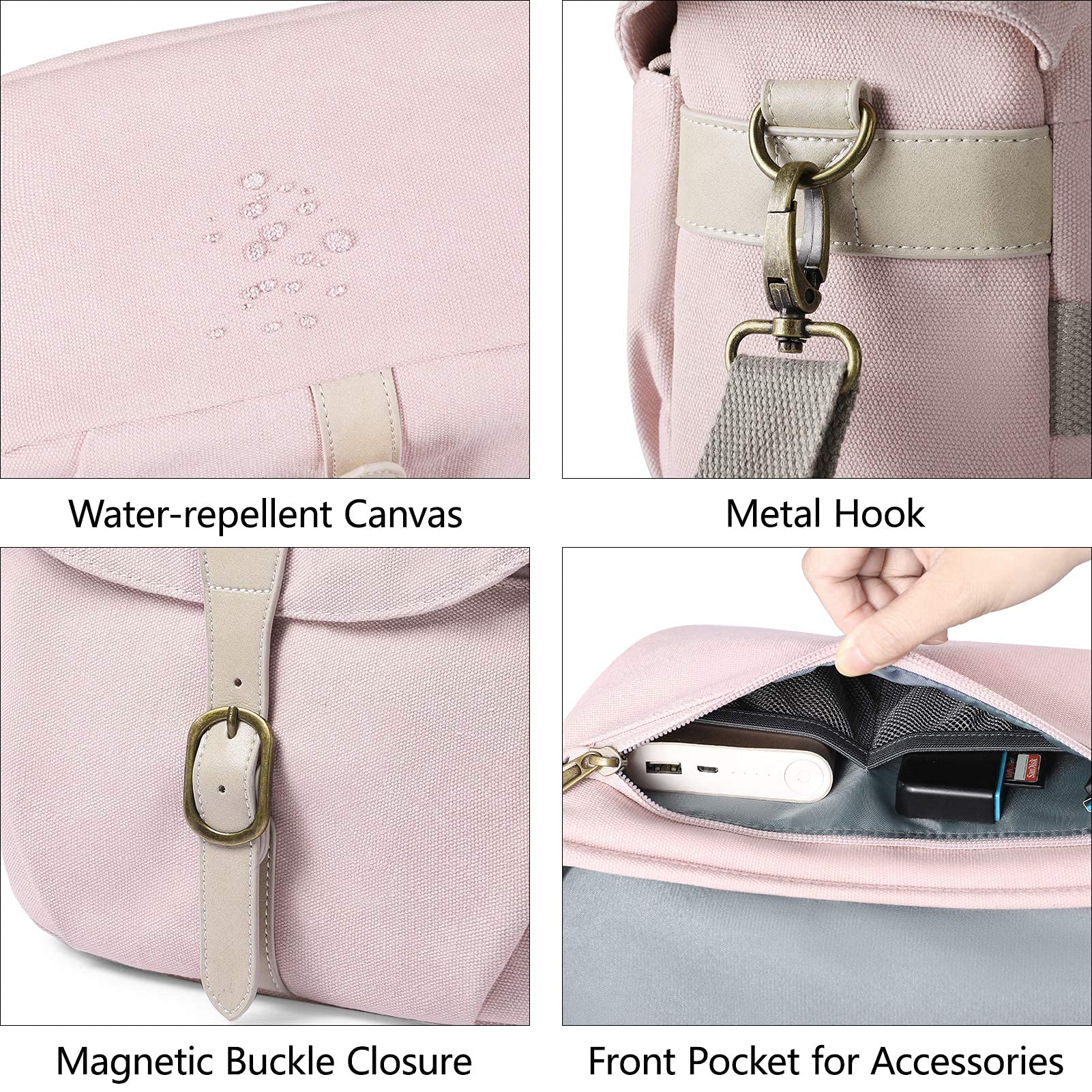 BAGSMART DSLR Camera Bag - Waterproof Canvas Crossbody Shoulder Bag for SLR/DSLR Cameras with Rain Cover, Compact & Lightweight for Travel, Photography - Perfect for Men & Women (Pink) | Ideal for Outdoor Shoots, Hiking & Daily Use