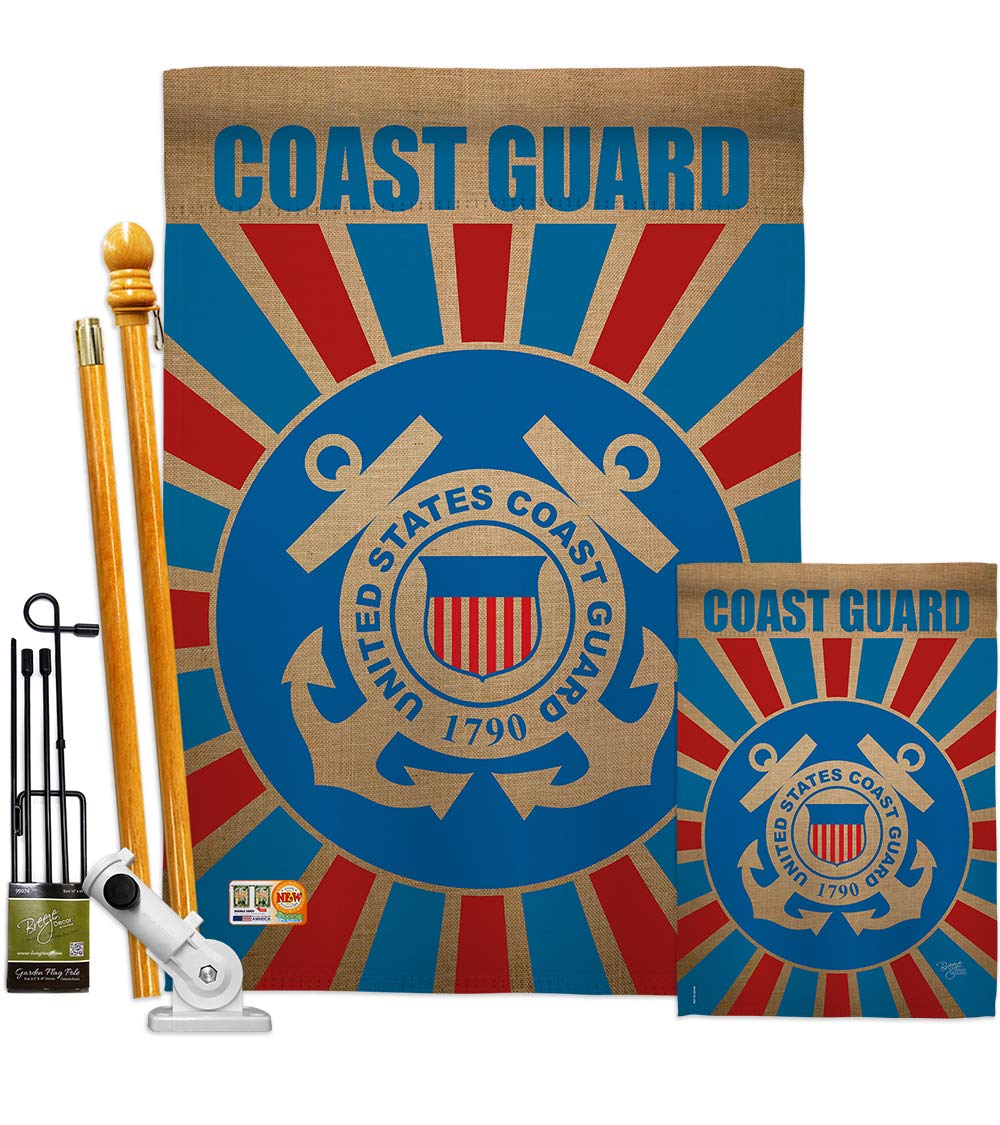 US Coast Guard Garden Flag Kit - Double-Sided 28x40 Inch Armed Forces Yard Banner | Semper Paratus Military Veteran Retirement Gift | Patriotic Outdoor Decor for Home, Yard & Memorial Day Celebrations - Made in USA