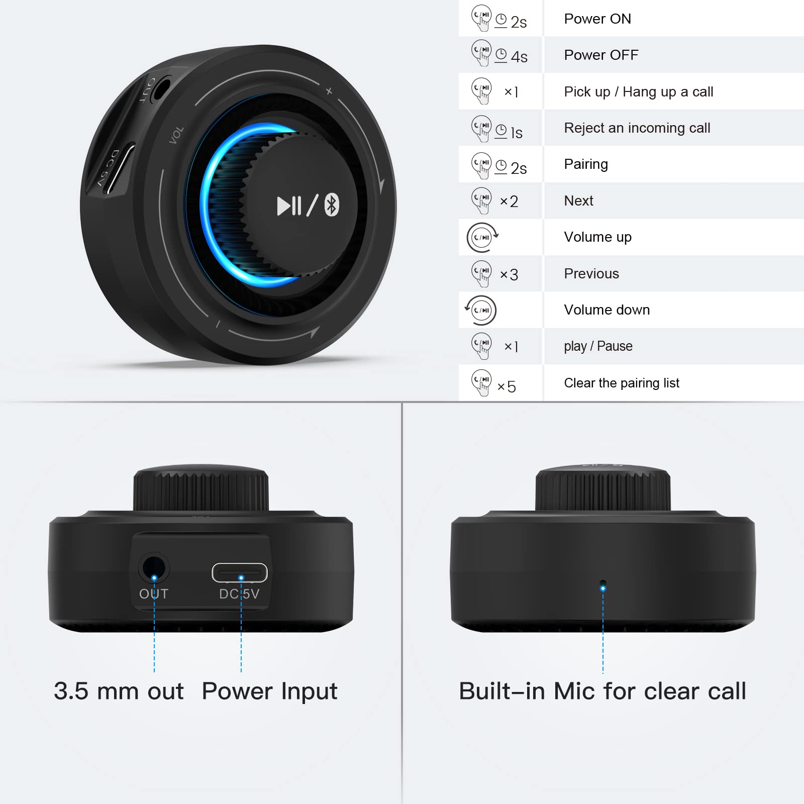 Wireless Bluetooth 5.2 Car Kit Aux Receiver - Portable 3.5mm Bluetooth Adapter for Car Radio, Home Stereo & Wired Headphones | Hands-Free Calling, Music Streaming for Commuting, Road Trips & Home Audio