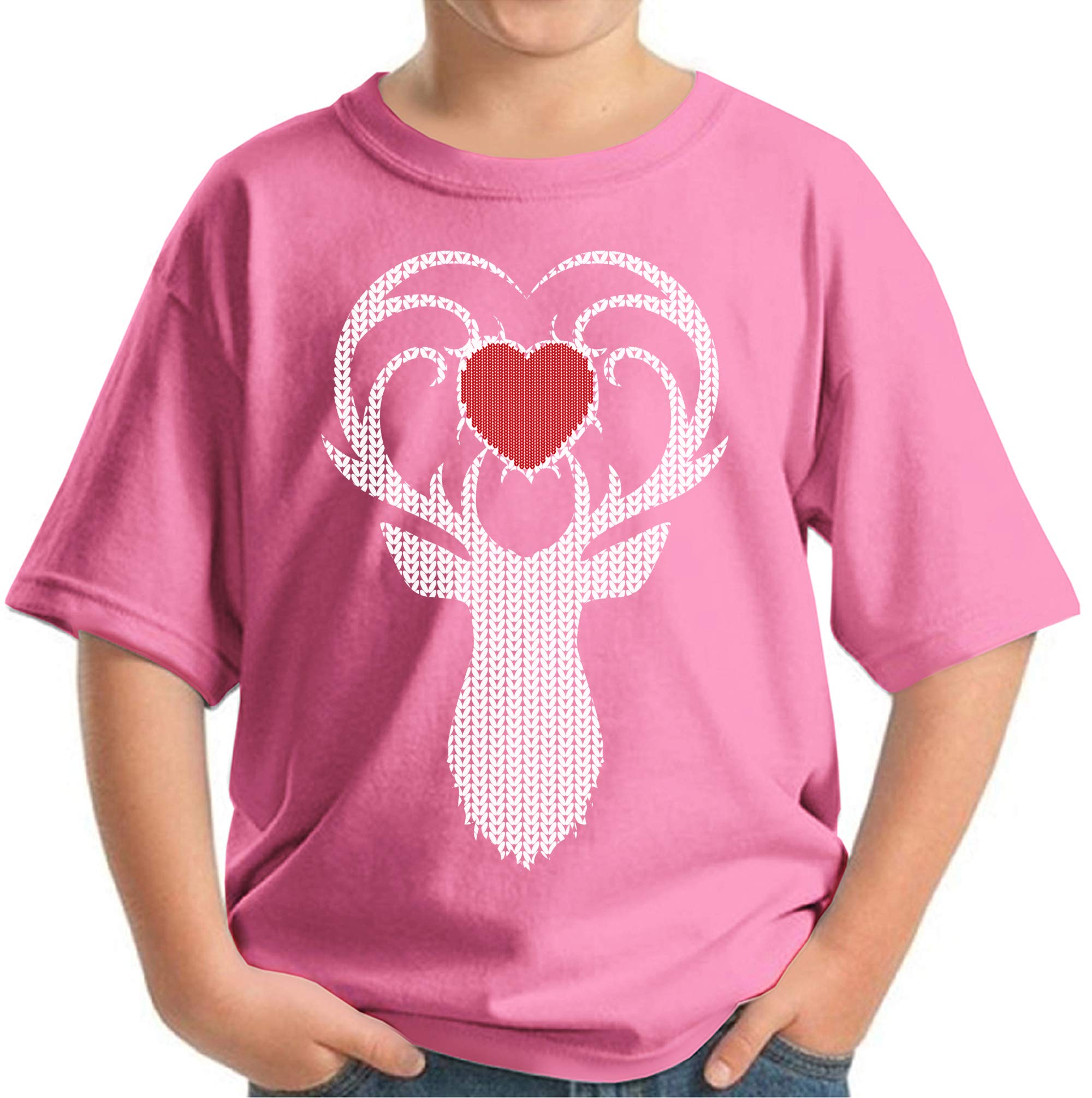 Funny Ugly Christmas T-Shirt for Boys & Girls - Cute White Deer with Heart Holiday Design | Kids Christmas Party Outfit & Family Matching PJs
