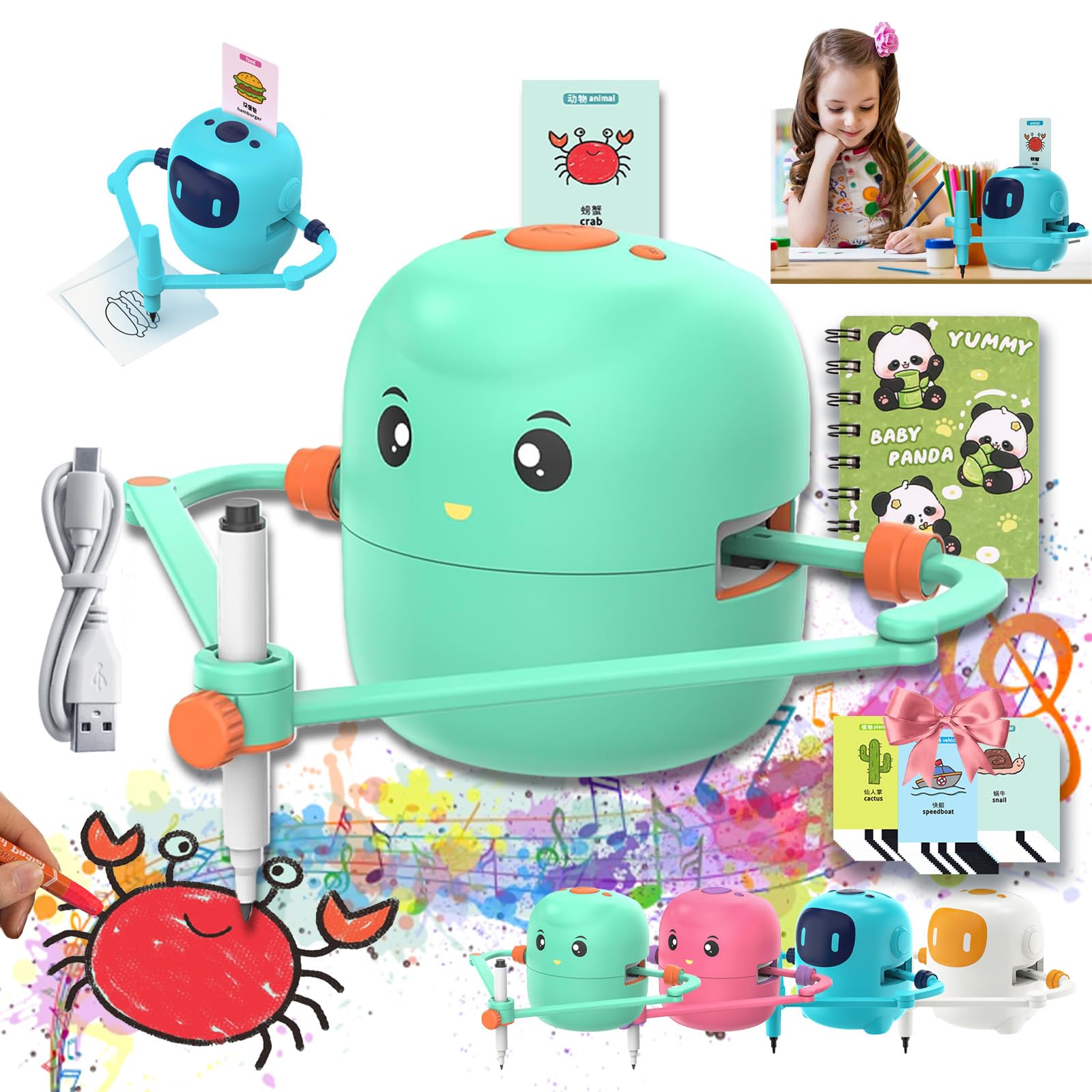 Artiee Smart Drawing Robot for Kids Ages 4-12 | Interactive Educational Art Toy with 100 Drawing Cards, Music & Voice Recognition | USB Rechargeable STEM Learning Gift (Green) - Perfect for Birthday Presents, Classroom Activities & Creative Playtime