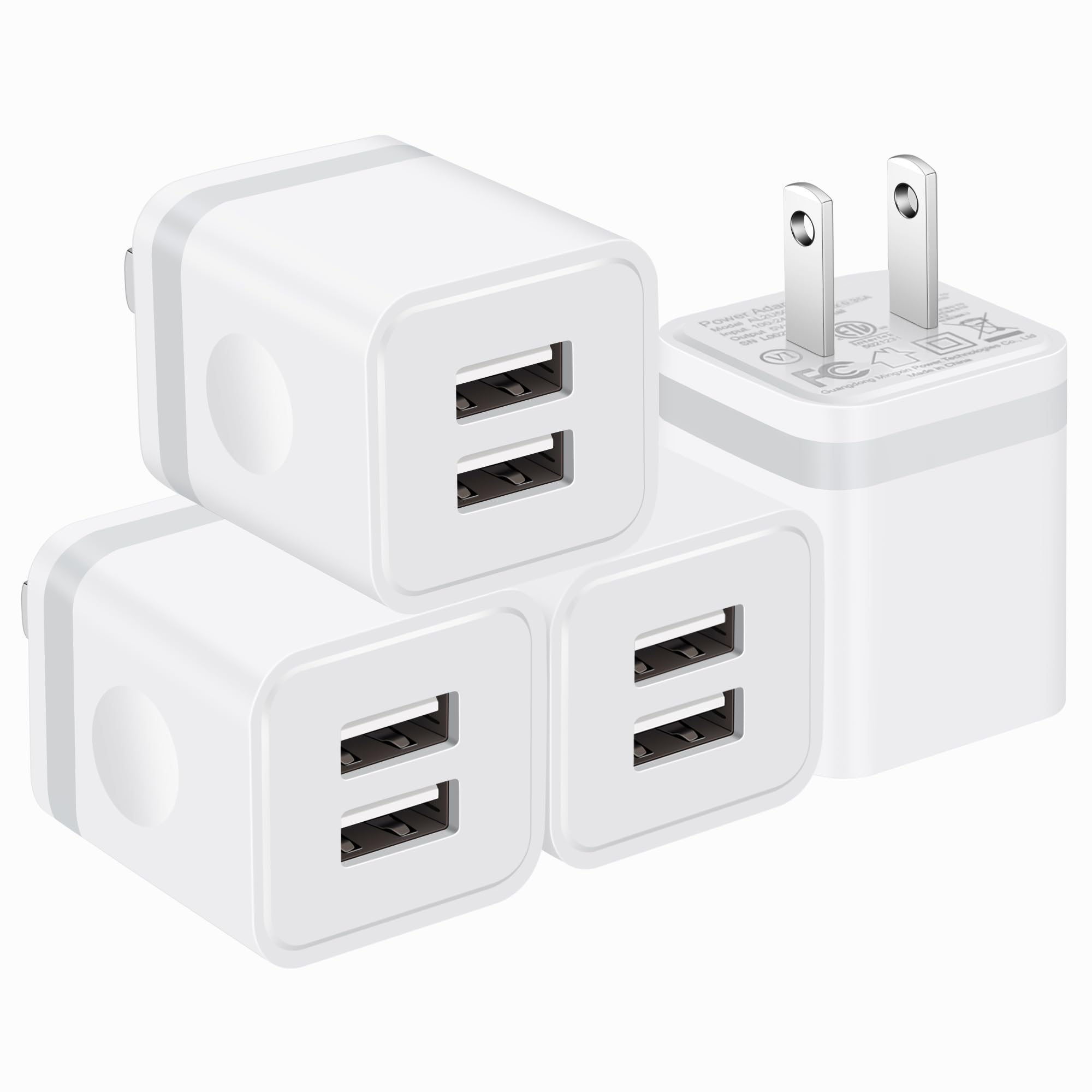 ARCCRA 4-Pack USB Wall Charger - Dual Port 2.1A Fast Charging Cube Power Adapter for iPhone 14/13/12/11/Pro Max/SE/XS/XR/X/8/7/6/6S Plus, Samsung Galaxy, LG, Moto & Android Phones - Compact Travel Charger for Home, Office & Car Use