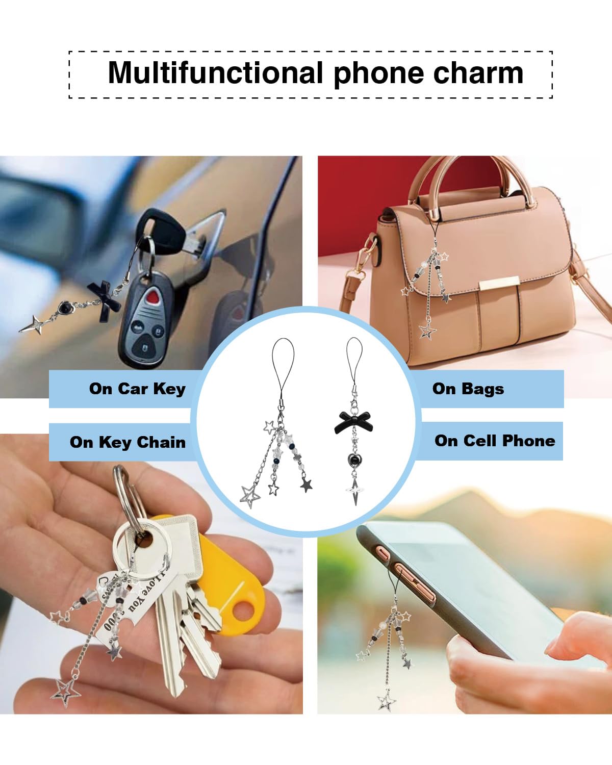 Cute Phone Charms - 2pcs Delicate Pendant Keychain for Cell Phone & Camera Accessories - Perfect for Selfies & Gifts