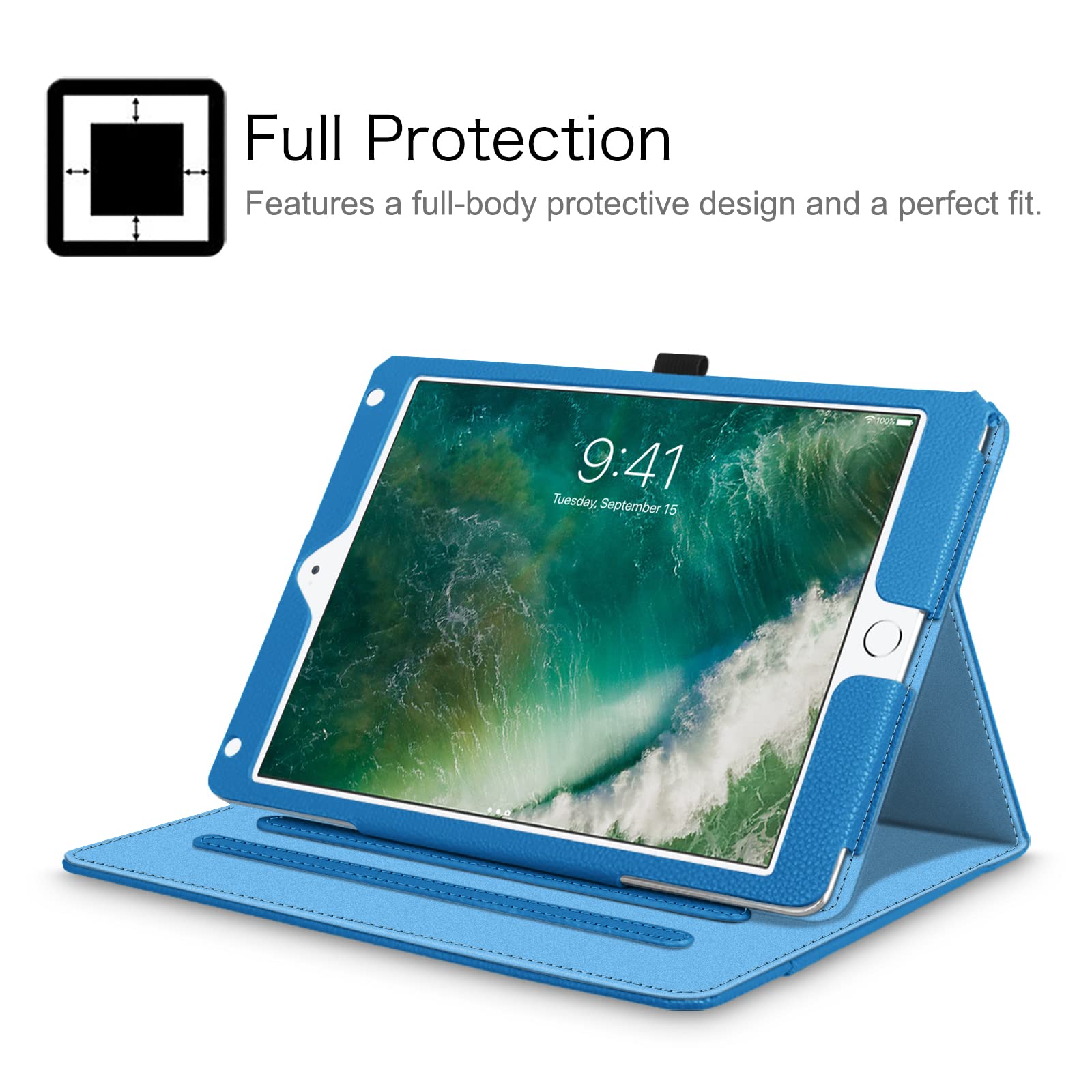 Fintie Protective Case for iPad 6th/5th Generation (2018/2017 Model) & iPad Air 2/Air 1 - 9.7 Inch Shockproof Cover with Corner Protection, Multi-Angle Stand & Storage Pocket - Royal Blue - Perfect for Work, School & Travel