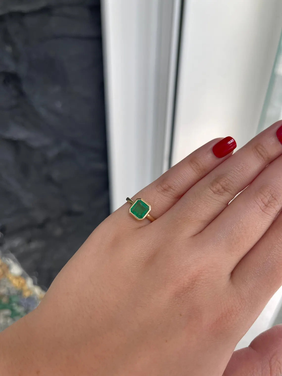 1.15ct Vivid Green Asscher Cut Emerald Solitaire Bezel Set 14K Gold Ring for Engagement, Wedding & Anniversary Gifts - Elegant Jewelry for Women
