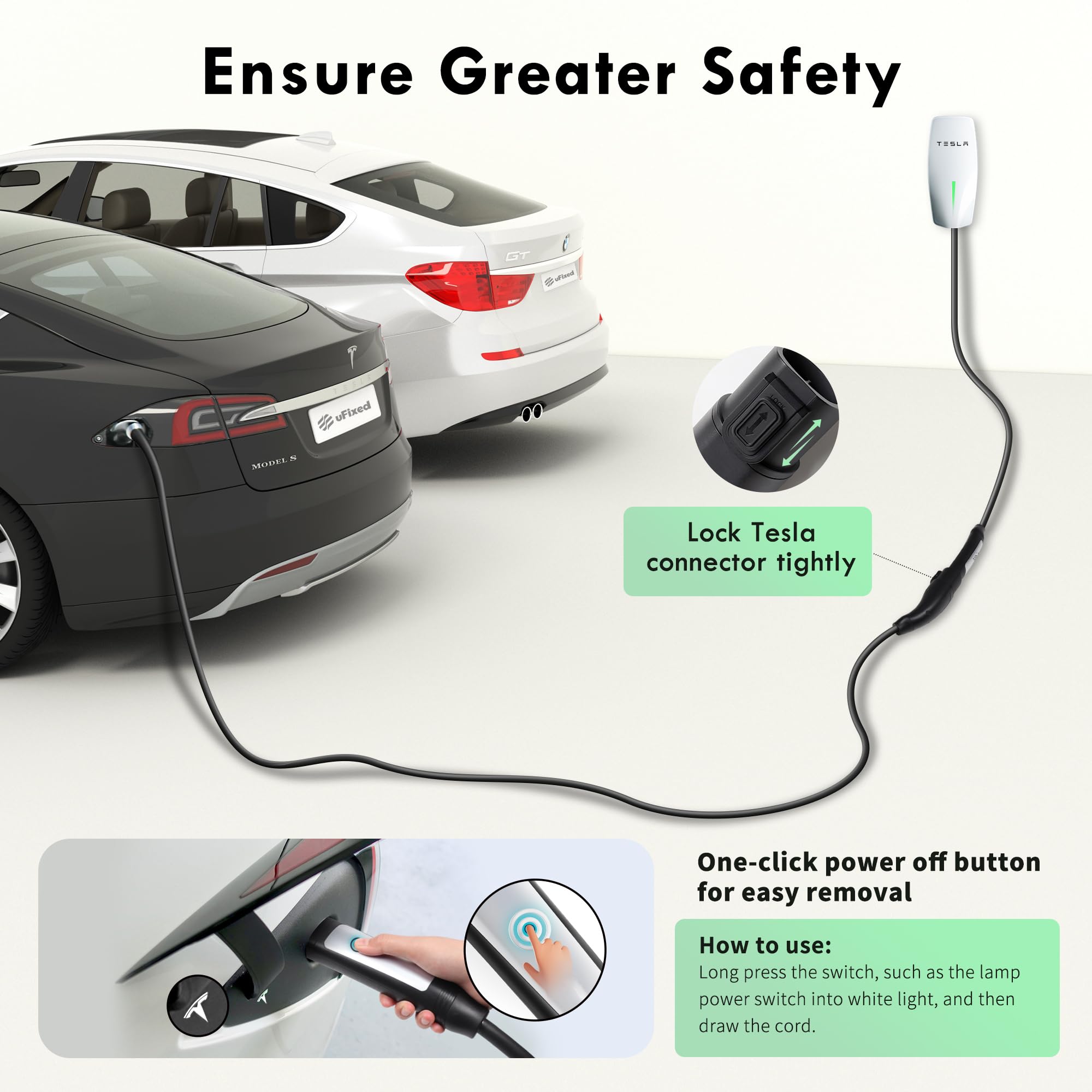 **20FT 50A 240V 12KW Tesla Charger Extension Cable – Heavy Duty Extension Cord for Tesla Wall Charger & Mobile Charger – Perfect for Home, Garage, and Road Trip Charging**