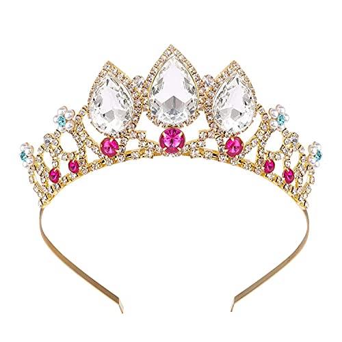 Sparkling Princess Tiaras for Girls - Gold Crystal Crown with Red Gems for Birthday, Flower Girls, Prom & Christmas Gifts | Perfect for Dress-Up, Parties & Special Occasions