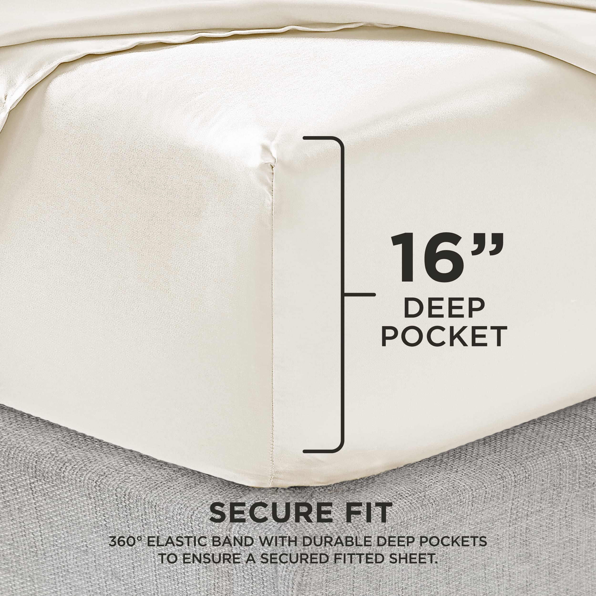 Luxury Juicy Couture King Size Satin Bed Sheet Set - 4 Piece Deep Pocket Silky Smooth Sheets (1 Fitted, 1 Flat, 2 Pillowcases) - Wrinkle & Pilling Resistant - Ivory - Perfect for Master Bedroom, Hotel Luxury, Wedding Gift & Upscale Home Decor