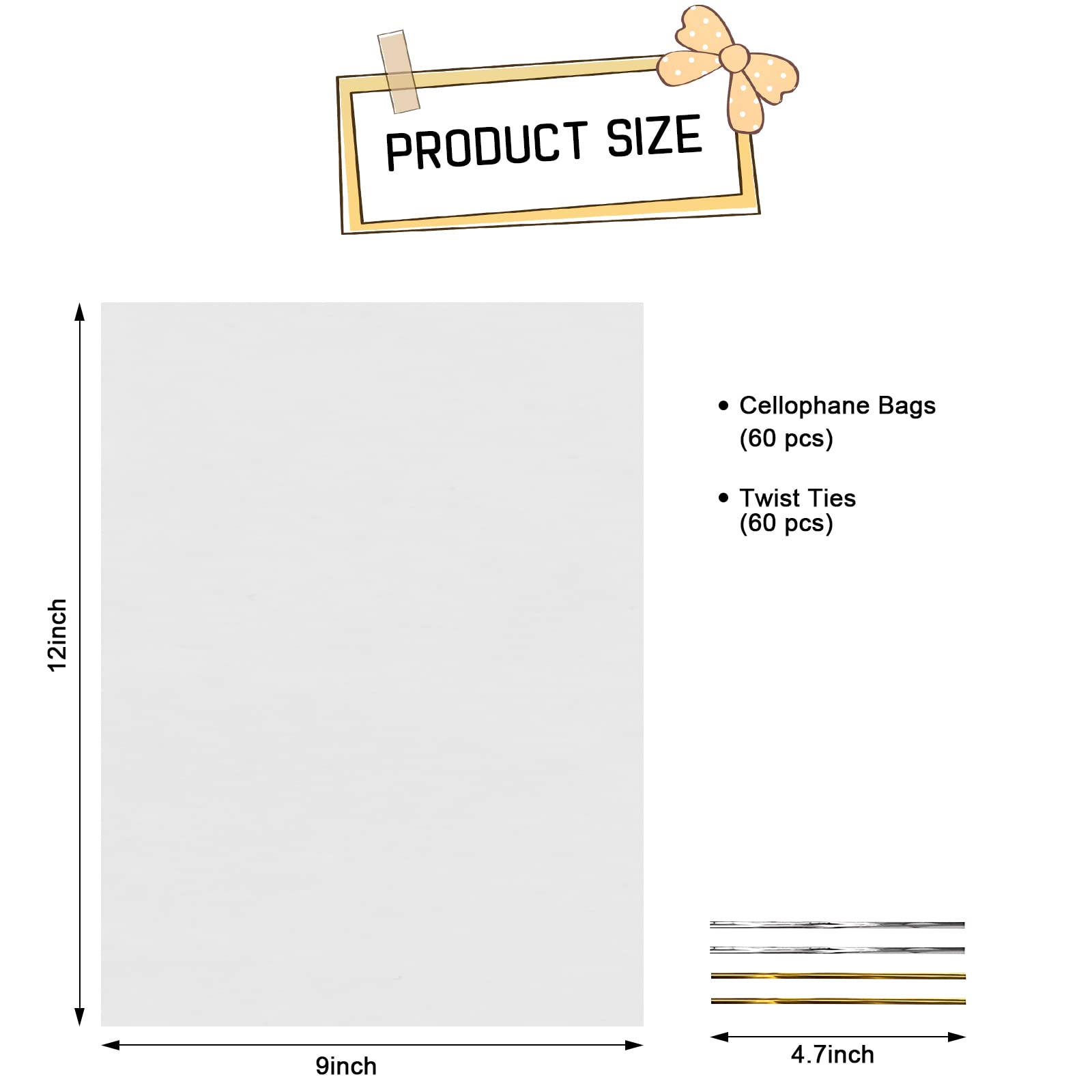 QTOP 60Pcs 9x12 Inch Clear Plastic Cellophane Treat Bags - Large OPP Goodie Bags for Party Favors, Wedding, Birthday Gifts & Wrapping - Perfect for Candy, Cookies, Crafts & Party Decorations