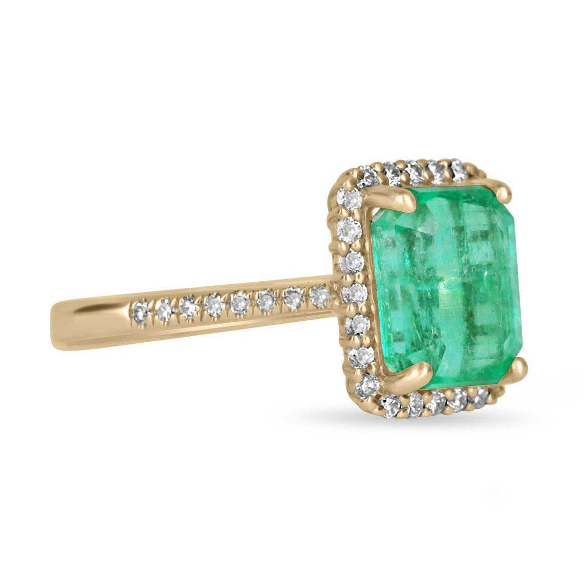2.80tcw Natural Emerald & Diamond Halo Engagement Ring in 14K Yellow Gold - Perfect for Proposals, Weddings & Anniversary Gifts
