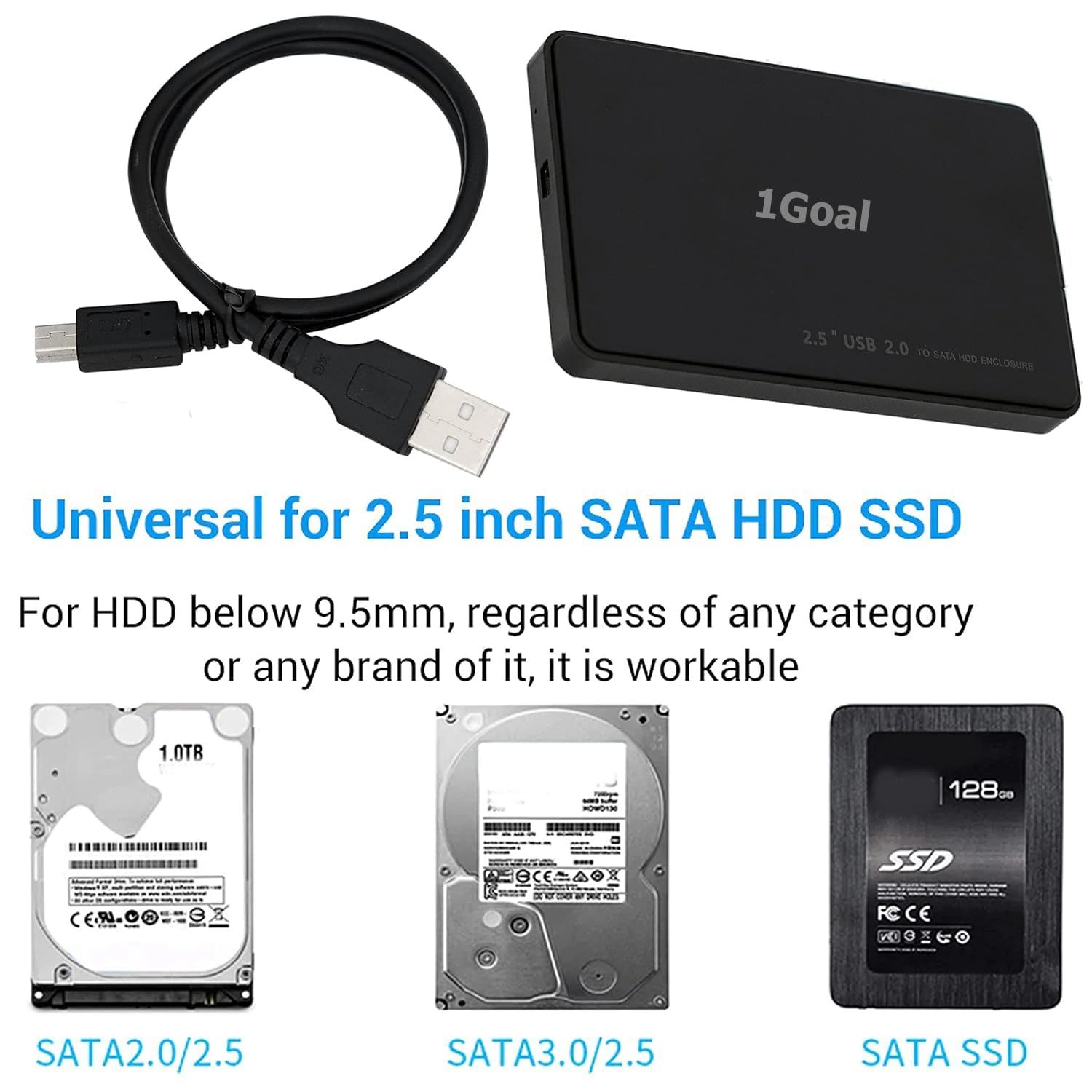 1Goal USB 2.0 to SATA External Hard Drive Enclosure for 2.5