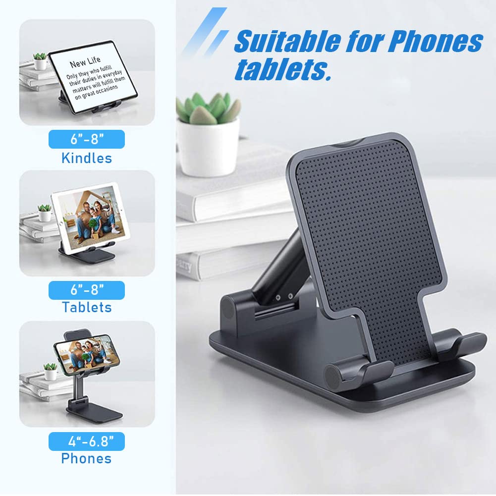 2 Pack Adjustable Phone Stand for Desk - Foldable & Height Adjustable Universal Smartphone Holder Compatible with iPhone, Samsung, iPad Under 8