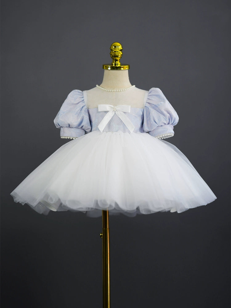Lilac Princess Square Neck Tea-Length Tulle Flower Girl Dress for Weddings & Special Occasions