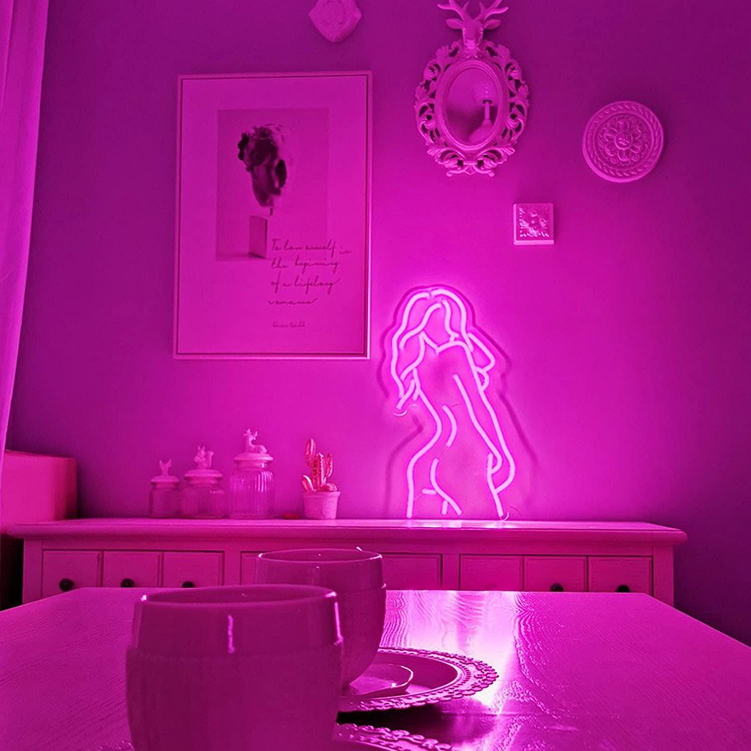 Sexy Lady Neon Light Sign - Naked Woman Wall Art Decor for Home, Bedroom, Bar & Party - Pink LED Backlit Decoration for Wedding, Holiday & Beer Events - Perfect for Nightclubs, Man Caves & Themed Rooms