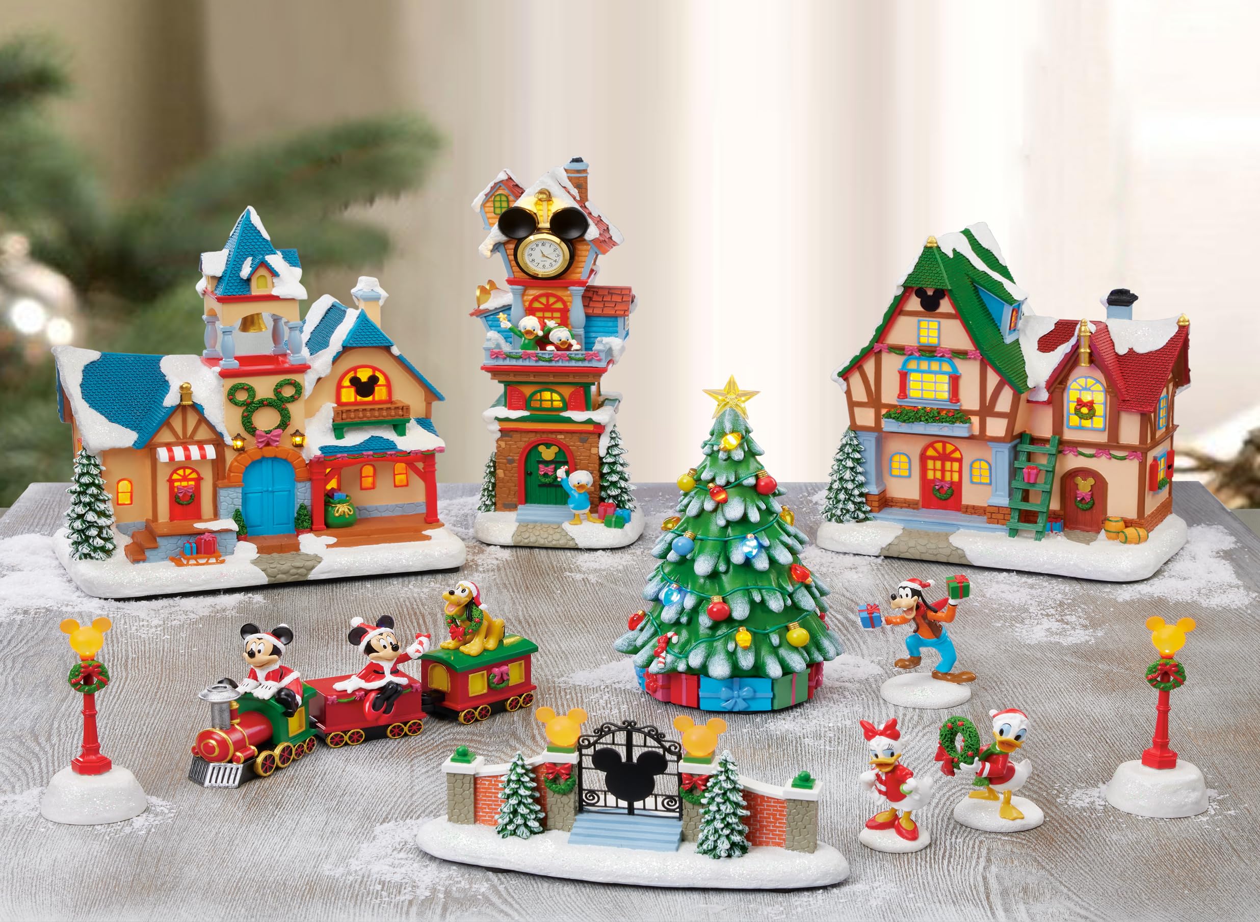 13-Piece Disney Characters & Christmas Buildings Set with Music, LED Lights & Timer – Perfect for Holiday Decorations & Disney-Themed Parties
