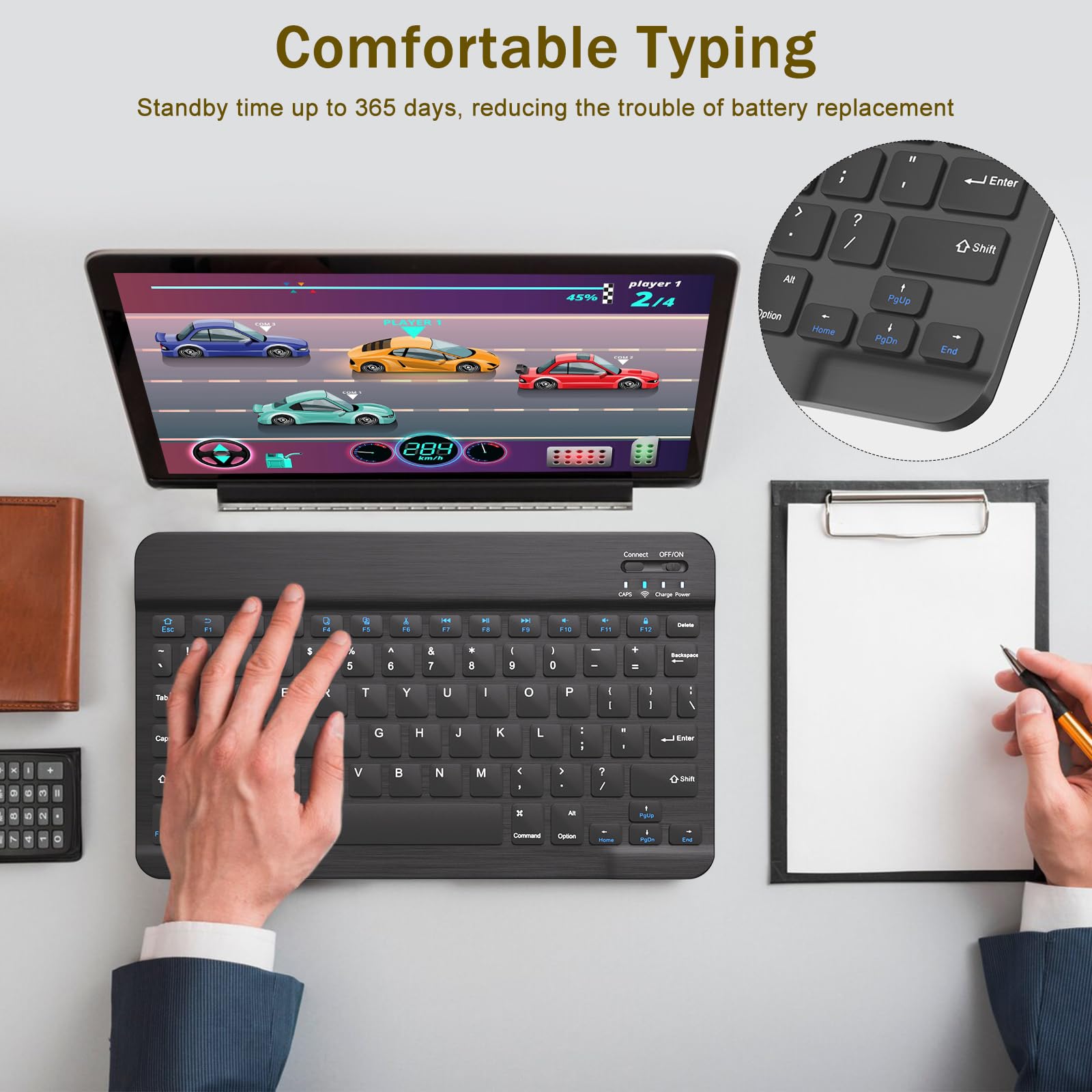 Rechargeable Bluetooth Keyboard and Mouse Combo - Ultra Slim Wireless Keyboard Mouse Set for Windows, Mac, Android, iPad, iPhone, Samsung Tablet - Portable Compact Design for Home, Office, Travel (Black)