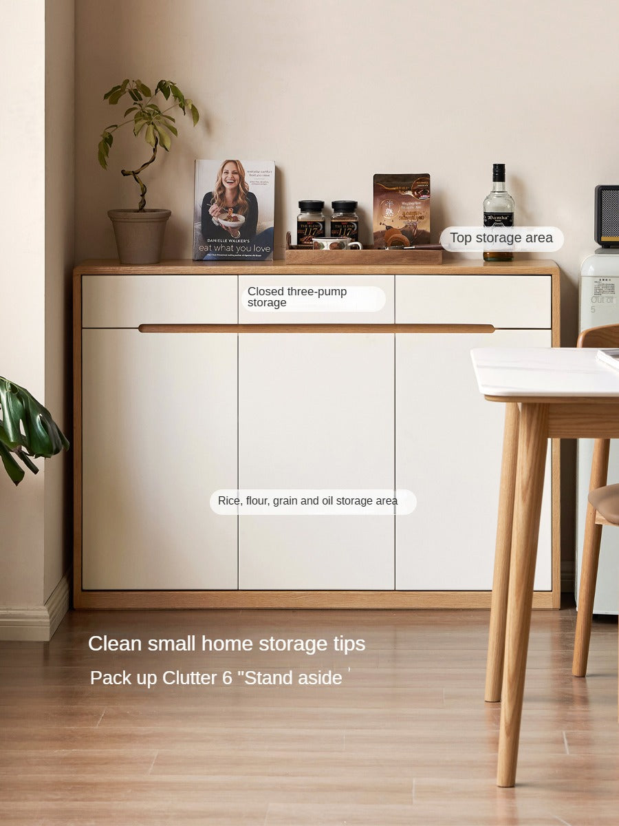 Solid Oak Wood Ultra Thin Sideboard - Modern Slim Console Table for Living Room, Entryway, or Dining Room Storage
