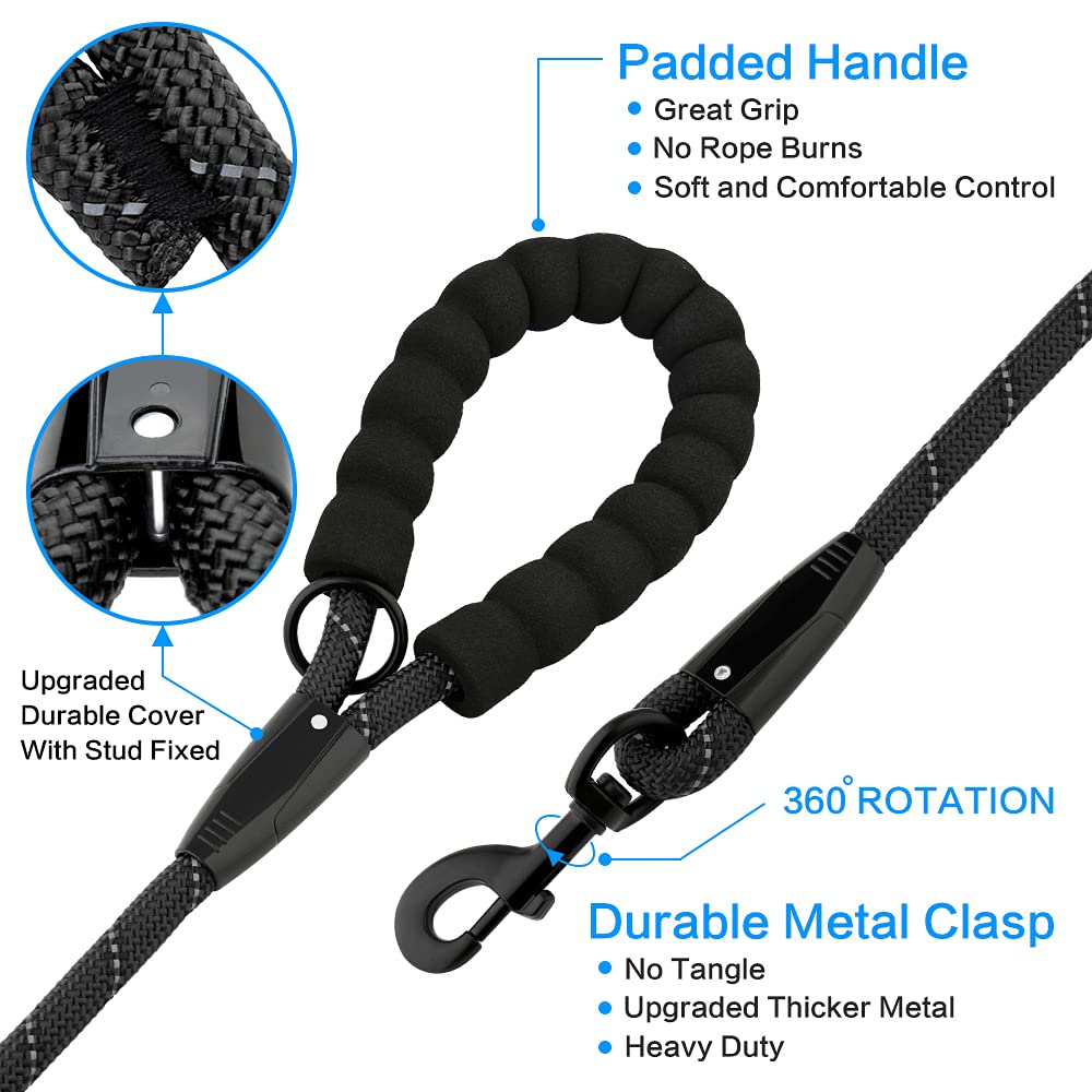 **Plutus Pet Heavy Duty Reflective Rope Dog Leash - Comfortable Padded Handle, Durable 4/5/6 FT Leash for Small, Medium & Large Dogs (1/2