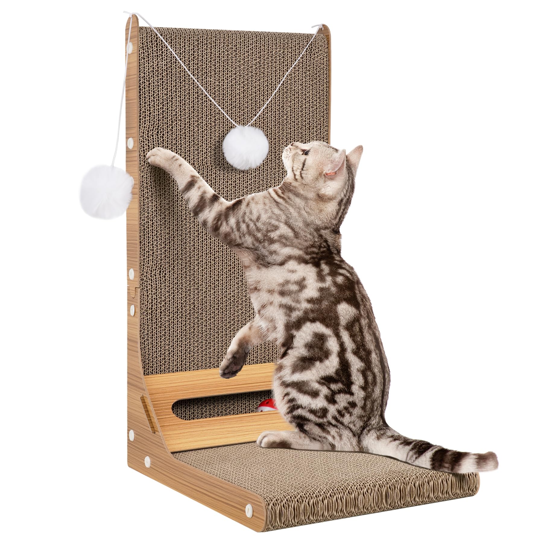 L-Shaped Cat Scratcher for Indoor Cats - Vertical Scratching Pad with 3 Ball Toys, Furniture Protector, Large Cardboard Cat Scratcher - Perfect for Playtime & Sofa Protection