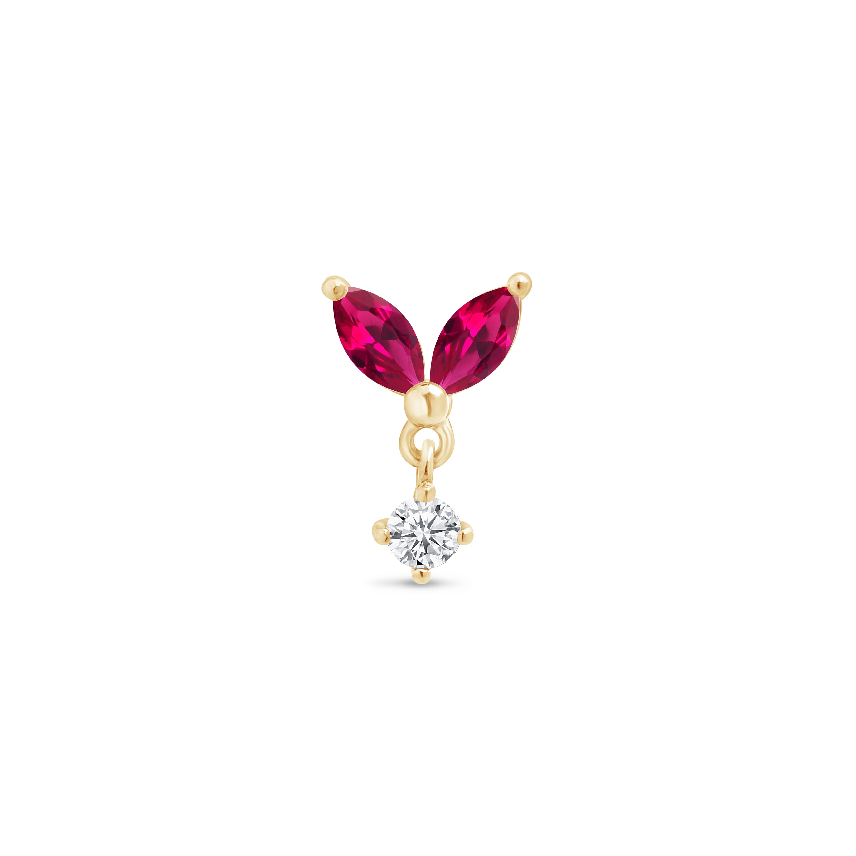 14k Yellow Gold Ruby Double Marquise Drop Earrings - Elegant Flat Back Studs for Women, Perfect for Weddings, Parties & Special Occasions