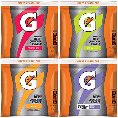 Gatorade Thirst Quencher Powder Variety Pack - Lemon Lime, Orange, Fruit Punch, Riptide Rush Flavors - 21 Oz Pouches (32 Pack) | Electrolyte Sports Drink Mix for Hydration During Workouts, Games & Outdoor Activities