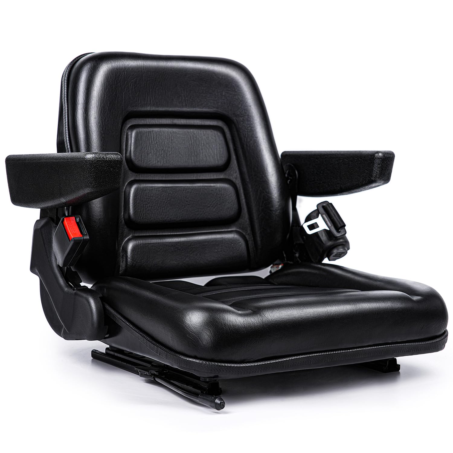 Universal Forklift Seat with Micro Switch, Armrest & Safety Belt - Heavy Duty Tractor Seat for Mower, Skid Loader, Telehandler, Backhoe, Excavator & Dozer - Ideal for Construction & Agricultural Equipment Comfort