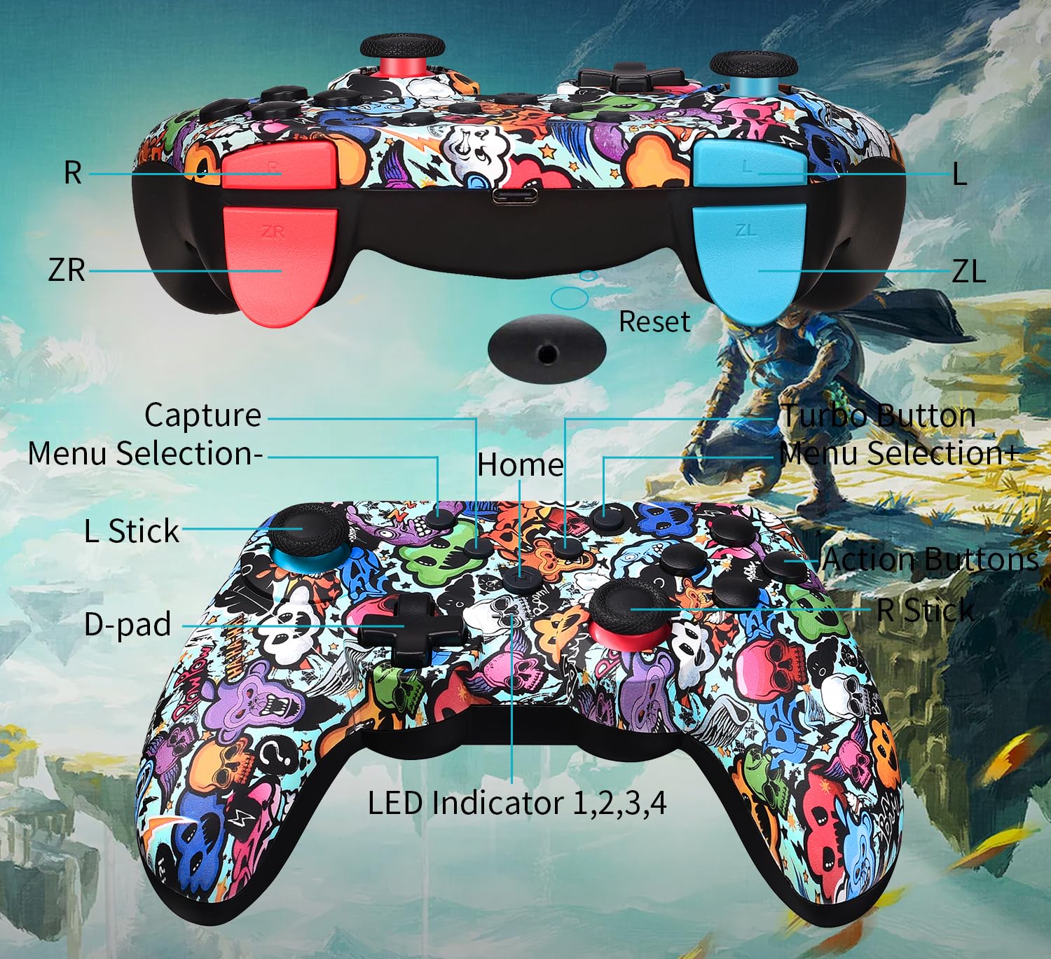 Wireless Controller for Nintendo Switch/Switch Lite/Switch OLED - Compatible with Windows PC, iOS & Android Devices - Dual Shock Vibration, One-Key Pairing, Wake-Up Function, Turbo Mode & Screenshot Button - Perfect for Gaming at Home, Travel or Online Multiplayer Battles