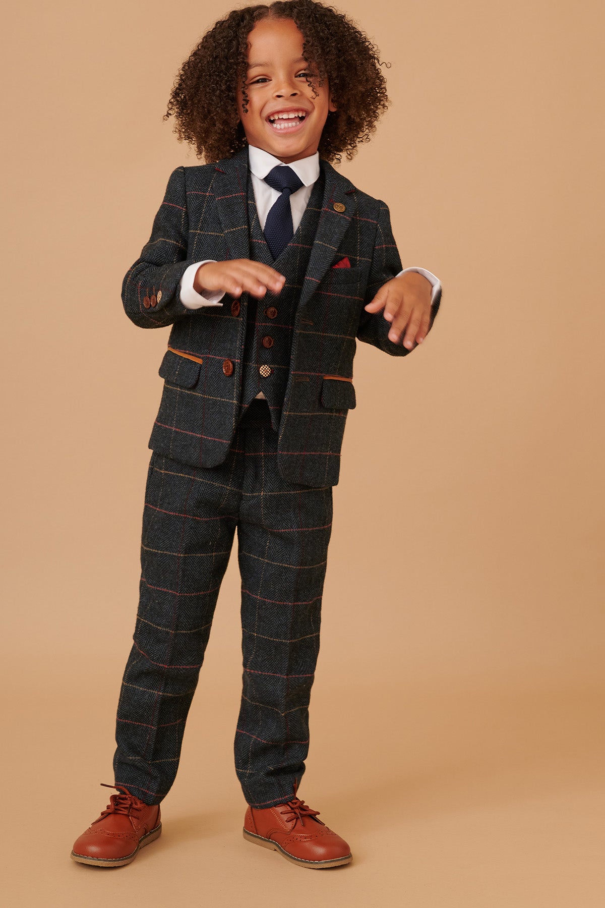 ETON Kids Navy Blue Tweed Check 3-Piece Suit for Boys - Formal Occasions, School Events & Family Photos