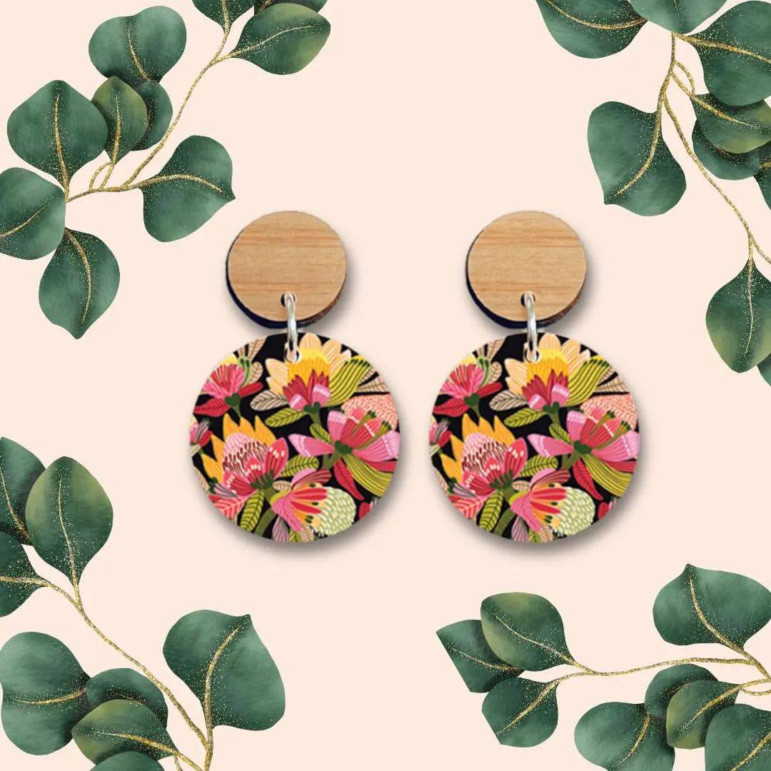 Wild Proteas Australian Wooden Earrings - Handmade Boho Dangle Earrings for Women - Perfect for Festivals, Weddings & Boho Fashion