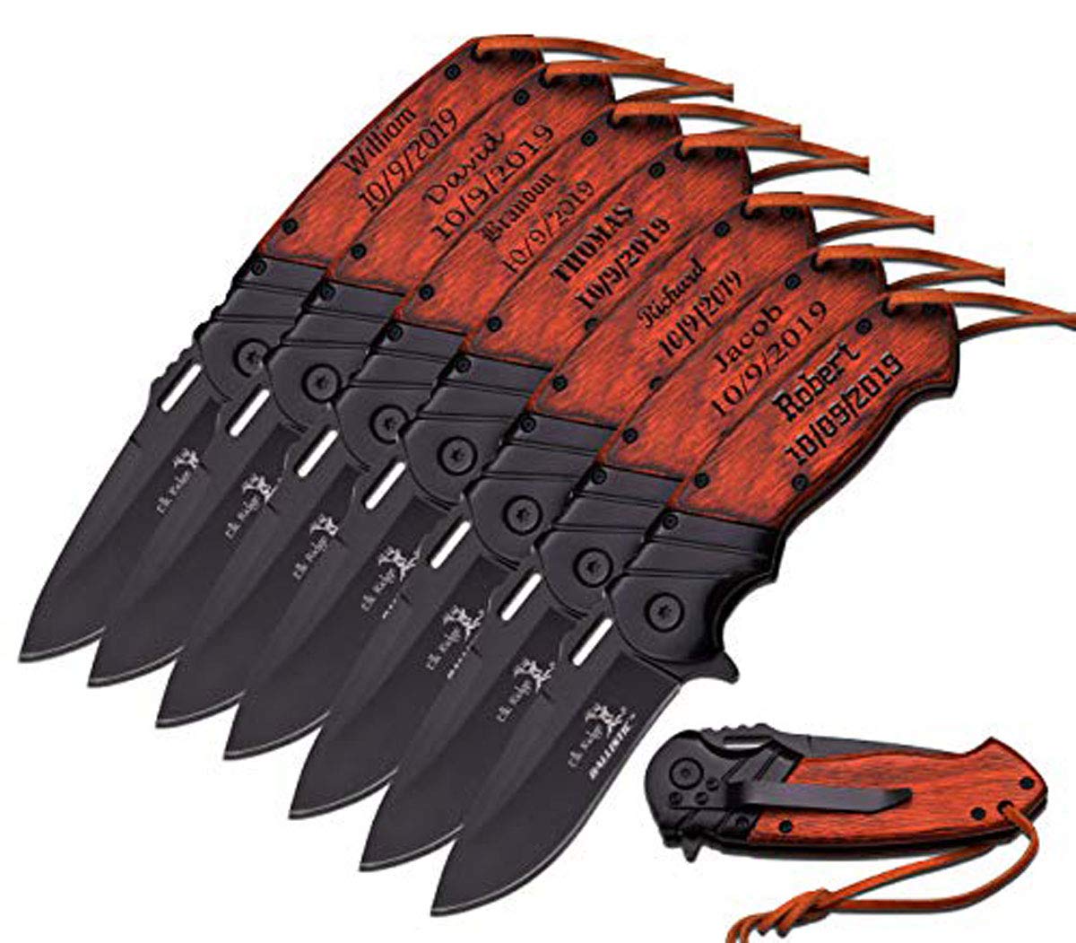 Custom Engraved Pocket Knife Set of 7 with Metal Blades - Personalized Groomsmen Gifts for Weddings, Anniversaries & Outdoor Adventures (A-003BW-7) | Perfect for Camping, Hiking & Survival Kits