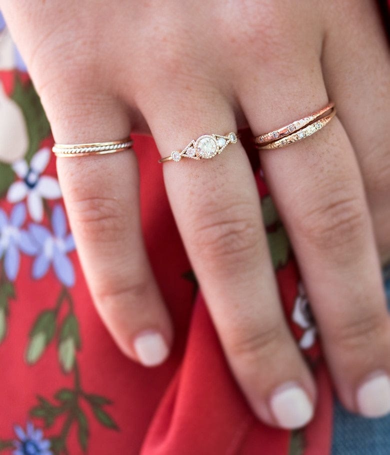 Diamond Duo Deco Spear Ring - Elegant 14K Gold Stackable Band for Women | Perfect for Weddings, Anniversaries & Everyday Luxury Jewelry