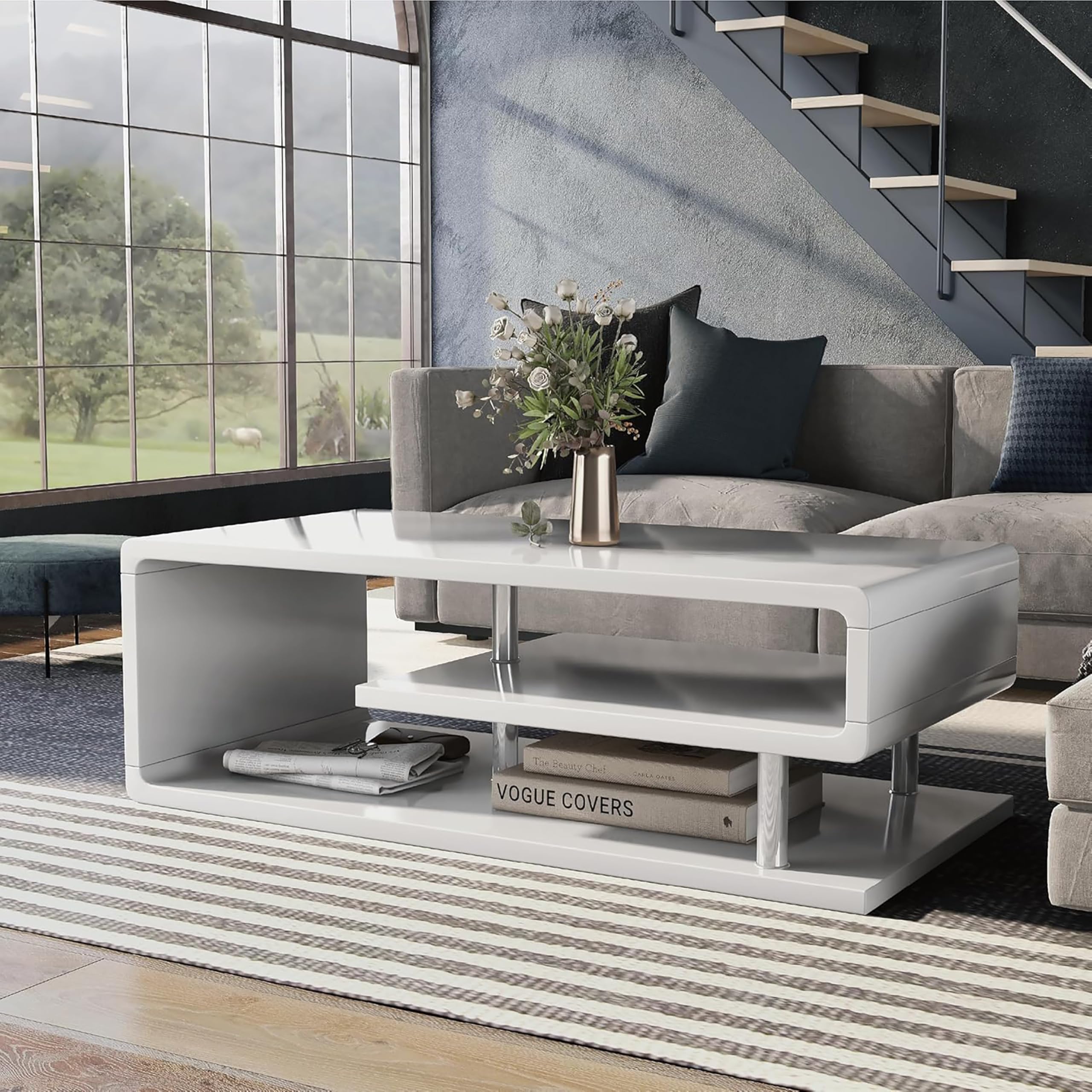 Furniture of America Dixie Modern Coffee Table - White Contemporary Living Room Centerpiece for Home Decor & Entertainment Areas