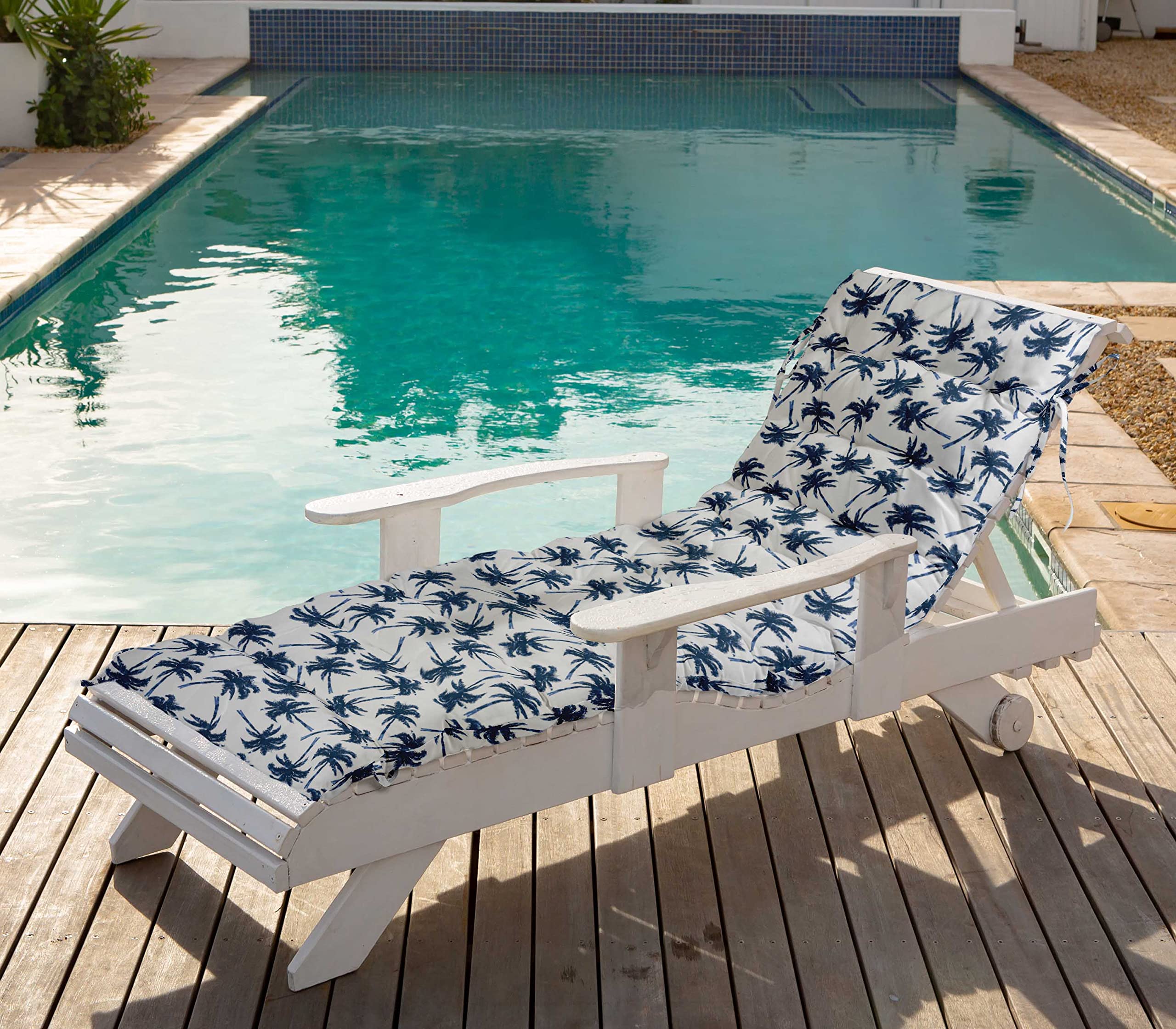 Quilted Thick Padded Seat Cushion for Rocking Chair, Sofa & Recliner - 74x23 Inches with Ties - White - Perfect for Outdoor Garden, Terrace & Bench Use