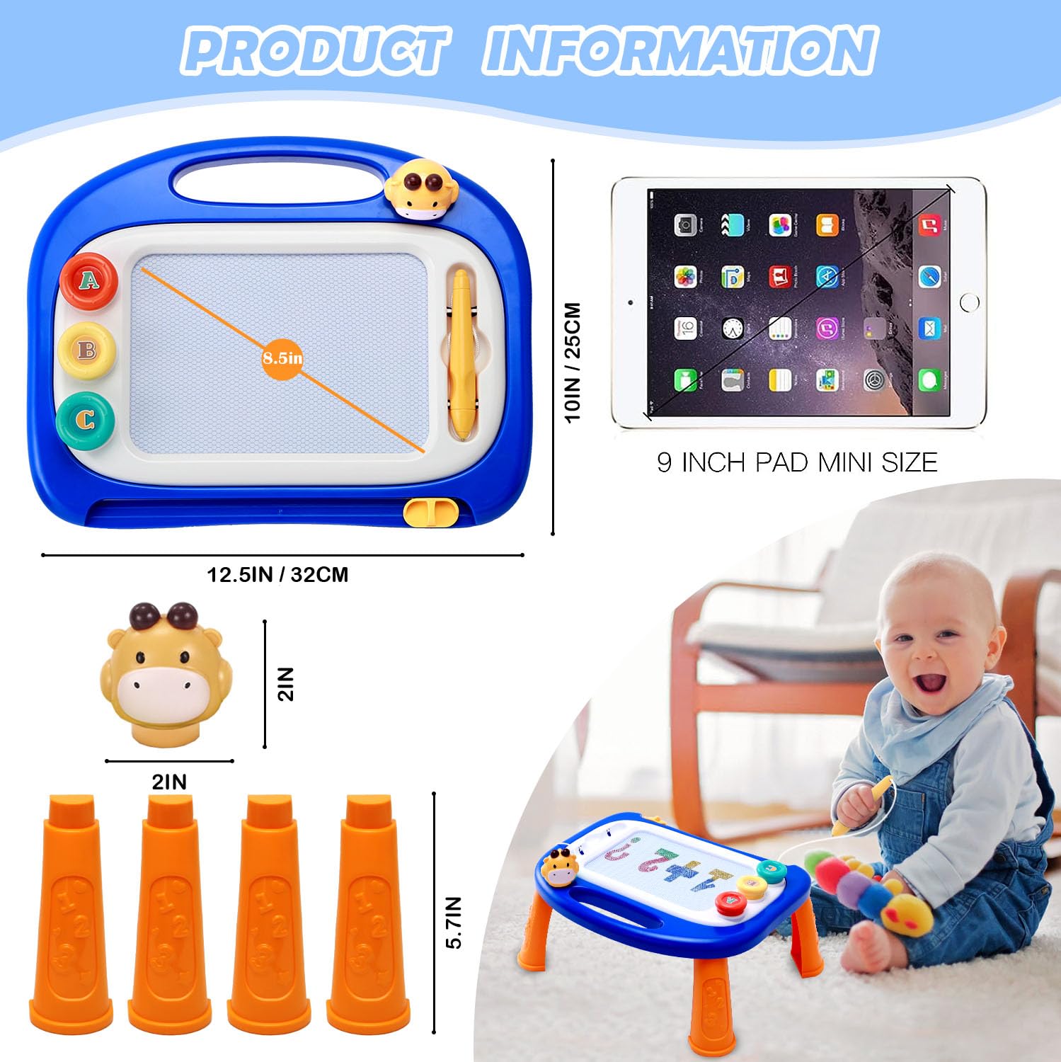 Magnetic Drawing Doodle Board for Toddlers 1-4 Years Old - Educational Learning Sketch Pad Toy for Boys & Girls - Perfect Birthday Gift for 1, 2, 3 Year Old Kids - Ideal for Home, Travel & Preschool Activities