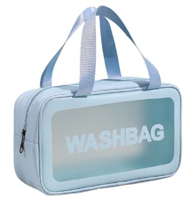 VIBGYOR Clear Travel Cosmetic Organizer Bag - PU Makeup Pouch & Toiletry Bag for Women & Girls (Light Blue) - Perfect for Air Travel, Gym, Beach & Daily Essentials Storage