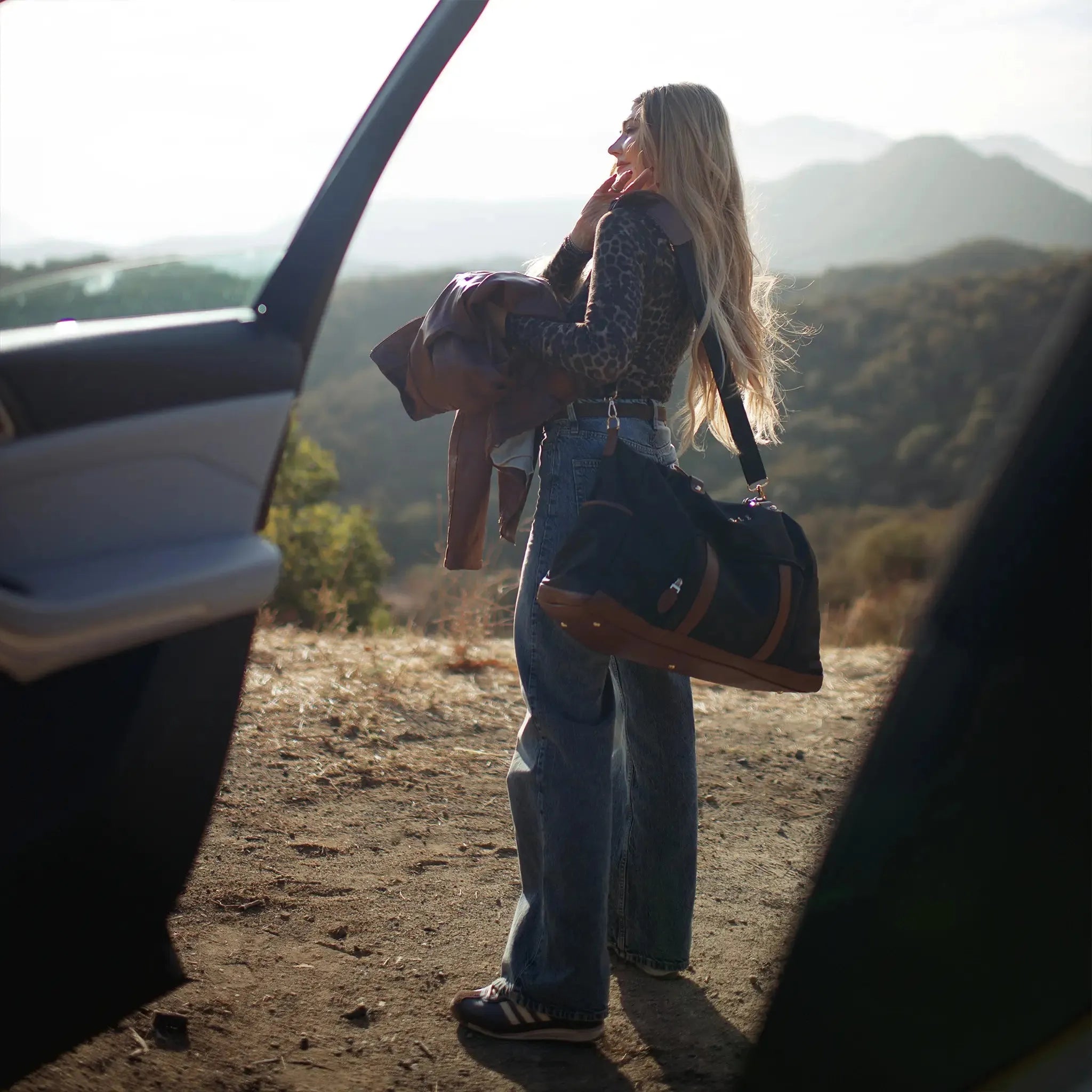 Premium 30L Twill & Vegan Leather Weekender Duffle Bag - Stylish Carry-On Travel Bag for Weekend Getaways, Gym & Business Trips