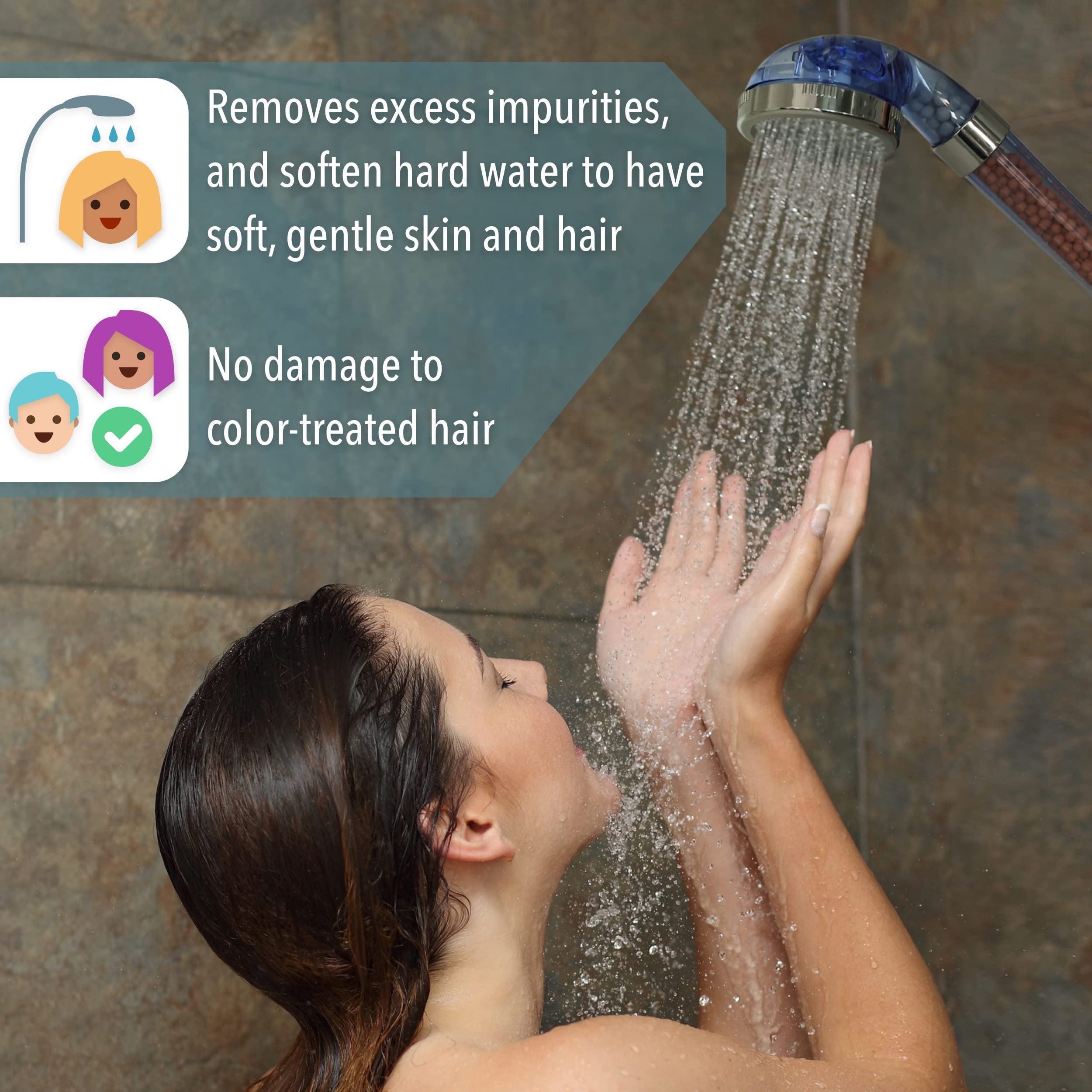 Hard Water Shower Filter Head - High Pressure Shower Head with Water Softener & Removable Filter for Dry Skin & Hair Care - Perfect for Bathroom, Spa & Home Use