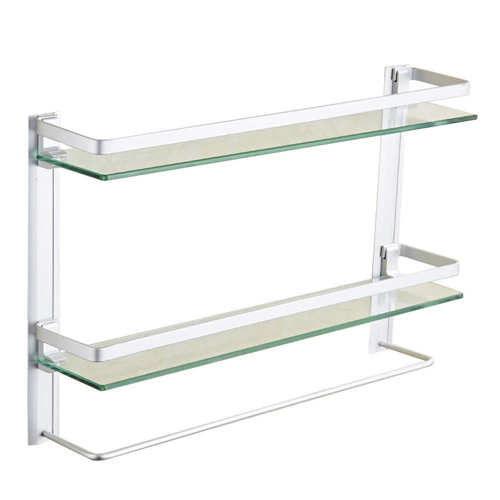 LRZS Space Aluminum Bathroom Shelf - 50cm Wall Mounted Glass Shelf & Towel Rack - Modern Bathroom Storage Organizer for Shower, Toilet, Spa (Size: 50cm/19.7in)
