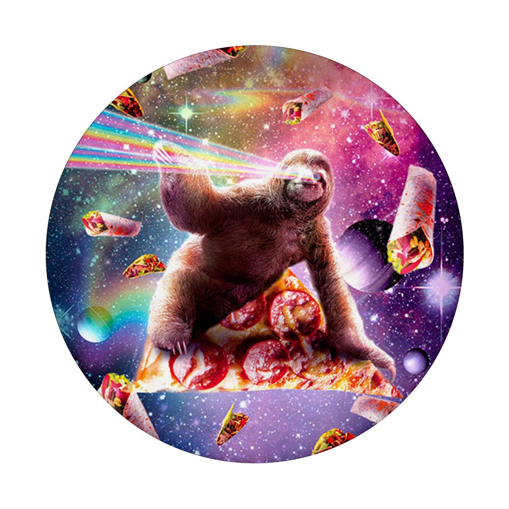 Space Pizza Sloth - Rainbow Laser PopSockets PopGrip: Swappable Phone Grip for iPhone, Samsung & Tablets - Cute Accessory for Gaming, Work & Daily Use