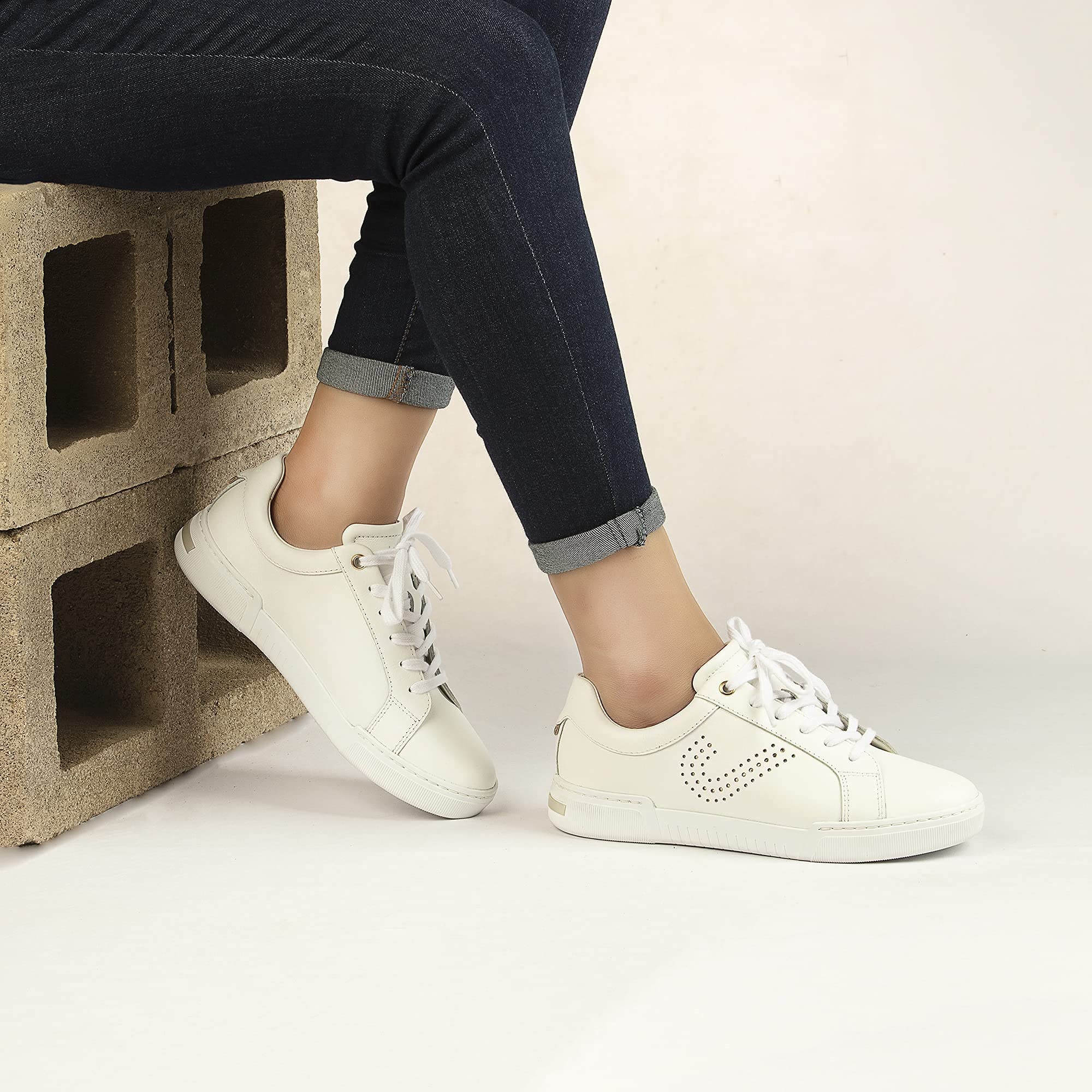 JATAREA Women's Fashion Sneakers – Genuine Leather Casual Shoes, Comfortable Cushioned Insole, TPR Rubber Sole, Stylish Lifestyle, Lightweight and Durable Travel Sneakers for Walking, Running, Workout & Everyday Wear