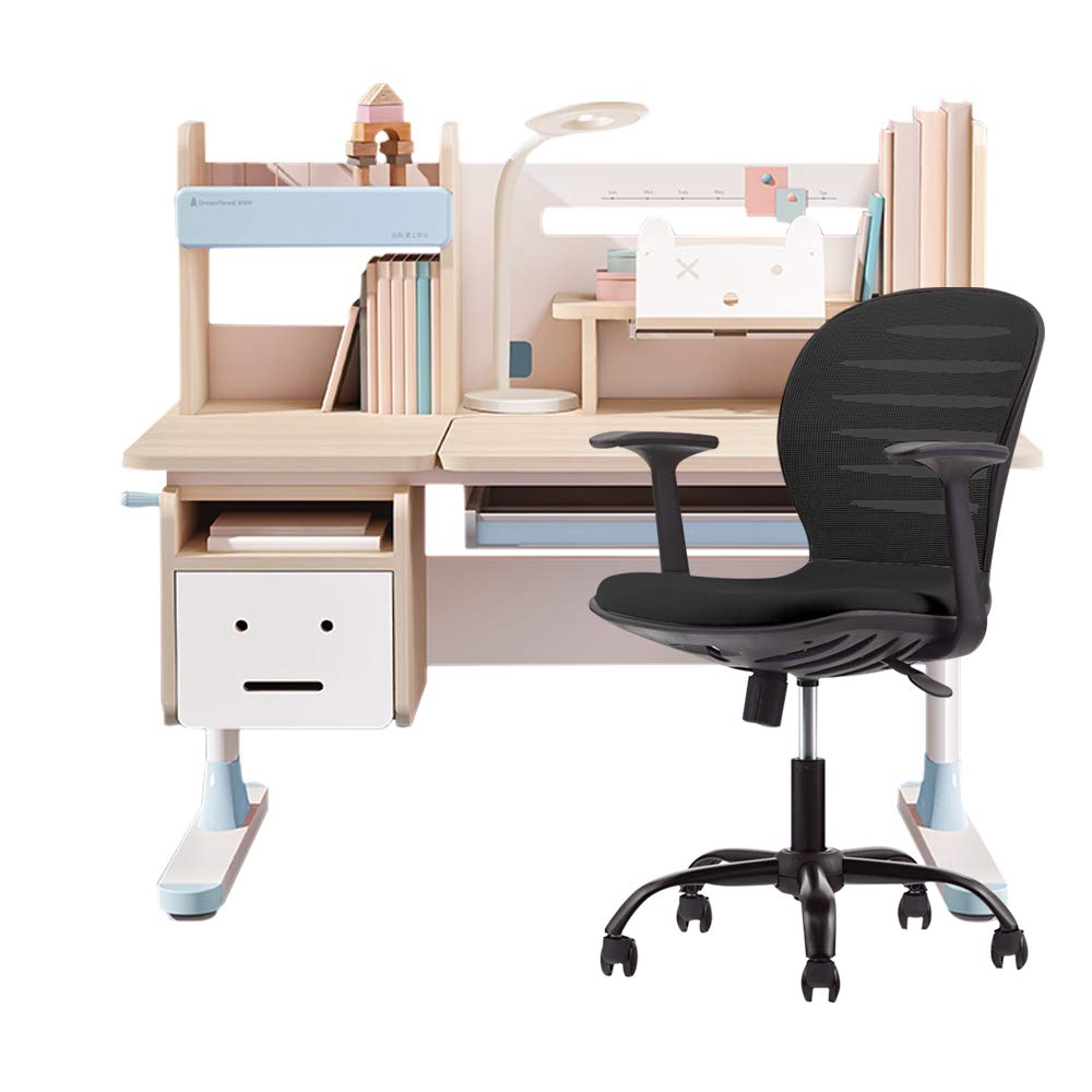 Adjustable Height Kids Study Desk & Swivel Task Chair Set - Blue Desk & Black Chair Bundle for Home Office, School, and Gaming - Ergonomic Student Desk and Chair Combo for Teens & Children