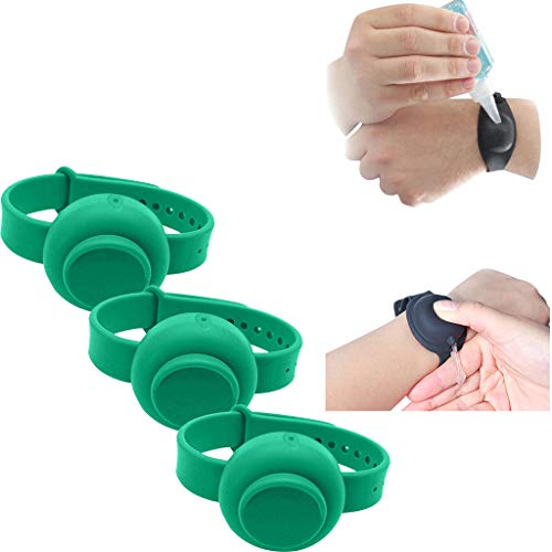 HigherMou Portable Hand Sanitizer Dispenser Bracelet - Refillable Silicone Wristband for Hand Sanitizer, Lotion, Shampoo & Liquid Toiletries (10ml, 3-Pack, Green) - Leakproof & Travel-Friendly for Gym, Hiking, Office & Daily Use
