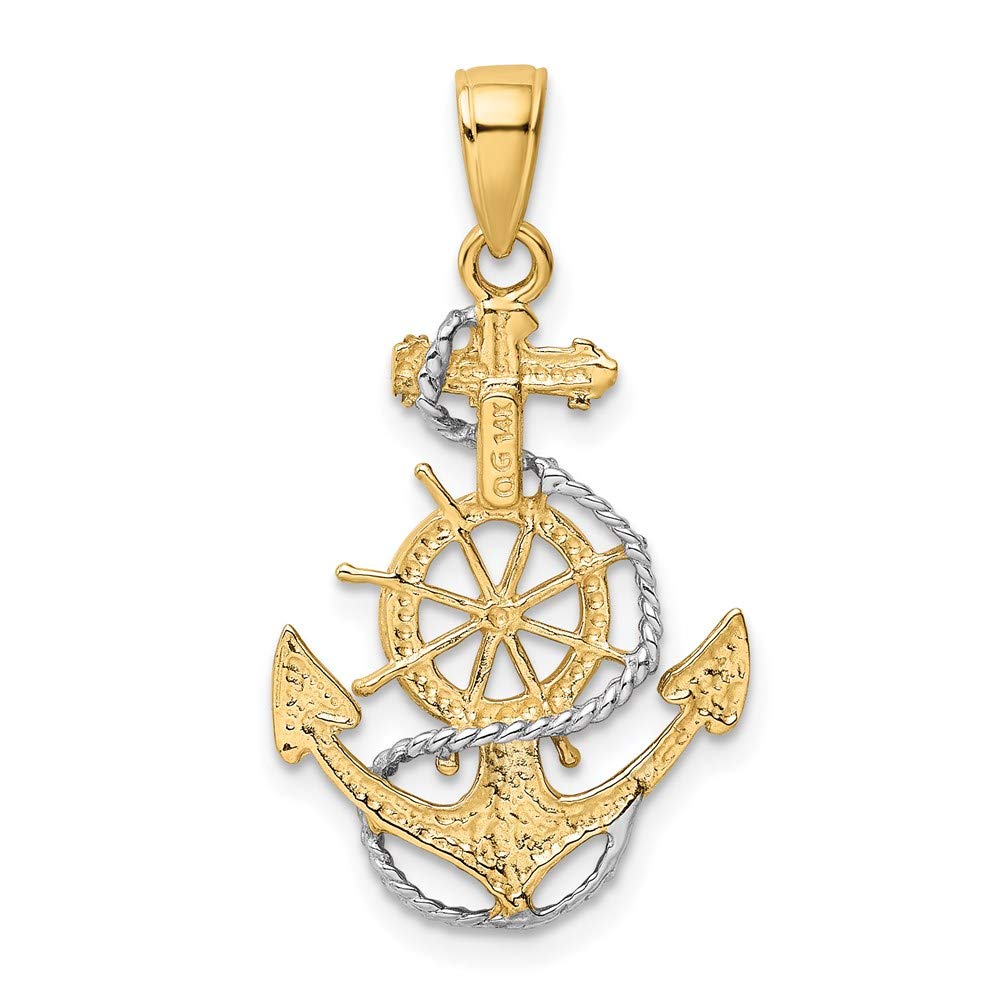 The Black Bow 14k Yellow Gold & White Rhodium Anchor, Ship's Wheel & Rope Pendant - Perfect for Nautical-Themed Gifts and Everyday Jewelry