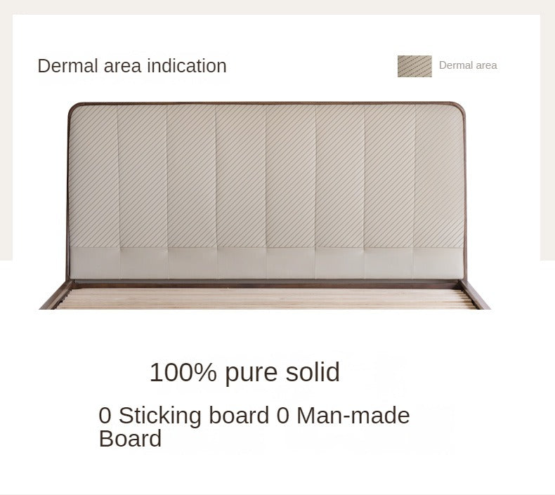 Premium Black Walnut Solid Wood Bed with Genuine Leather Upholstery - USB Charging Ports Included - Perfect for Master Bedrooms & Guest Rooms