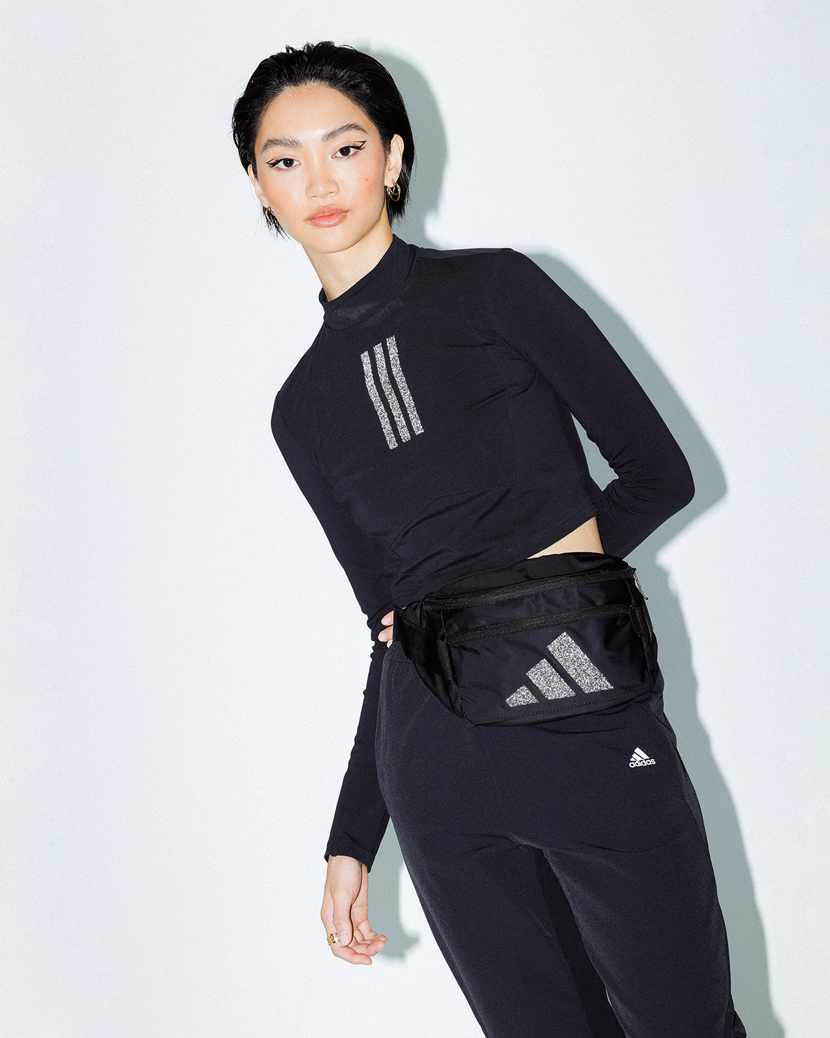 Adidas Women's Swarovski Crystal Embellished Long Sleeve T-Shirt - Black Athletic Top for Workout & Casual Wear