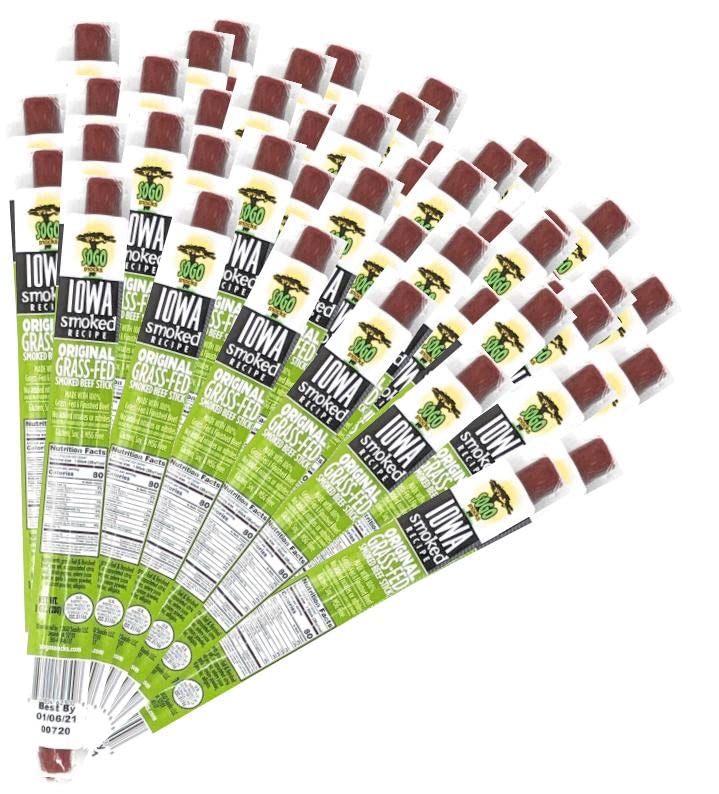 Sugar Free Beef Jerky Sticks - Non-GMO Grass Fed, No Nitrates, Gluten, Soy, MSG, Dairy or Nuts - Paleo, Whole30 & Keto Friendly Snacks - Iowa Smoked Recipe by Sogo Snacks (144 Count) - Perfect for Hiking, Camping, Road Trips & Low-Carb Diets